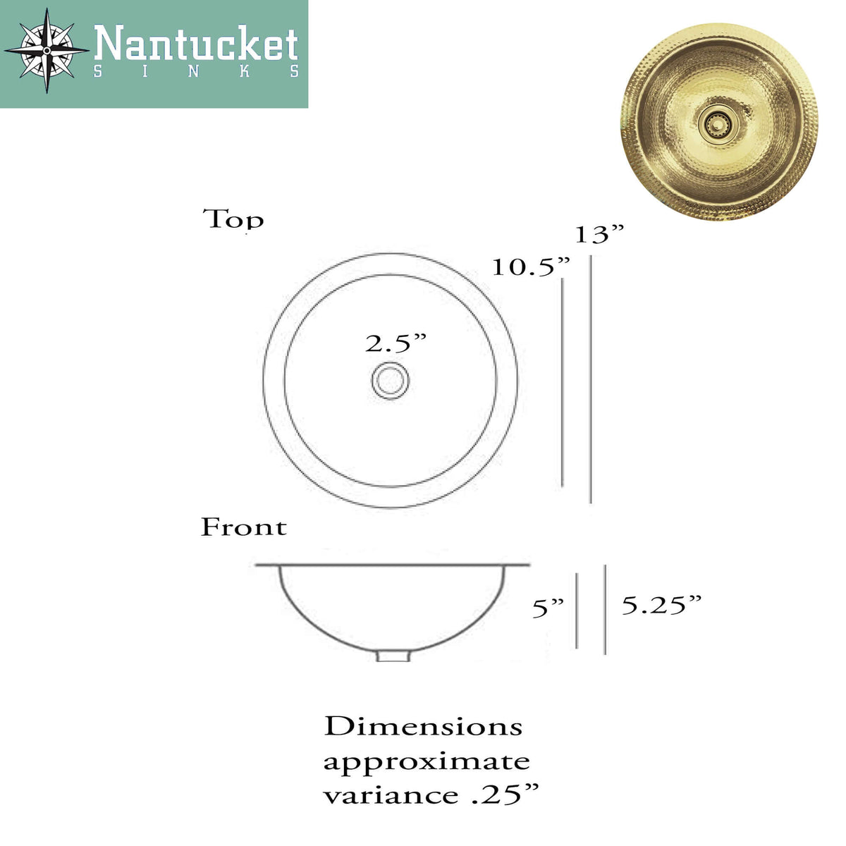 Nantucket Sinks Brightwork Home 13" Brass Bar Sink, Polished, ROB