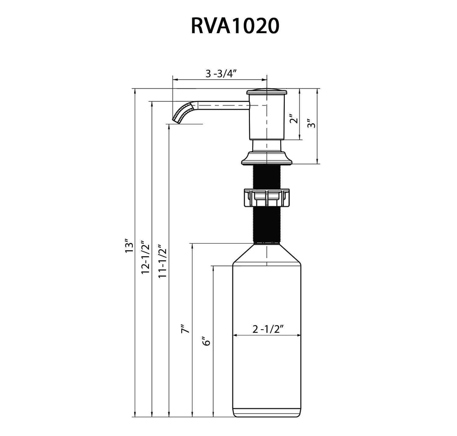 Ruvati Built in Soap Dispenser for Kitchen Sink with Brushed Gold Countertop Dish Soap Hand Lotion Pump with Refillable Bottle, Plastic, RVA1020SG