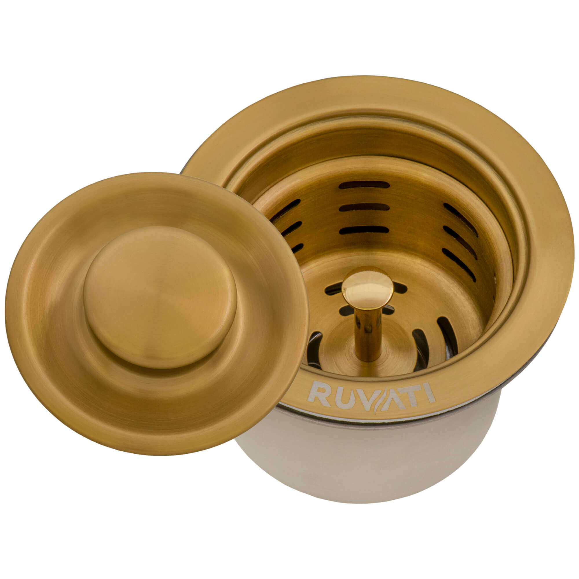 Alternate Image for Ruvati 3.5" Deep Basket Strainer Drain, All Metal, Brushed Gold Satin Brass, RVA1027GG