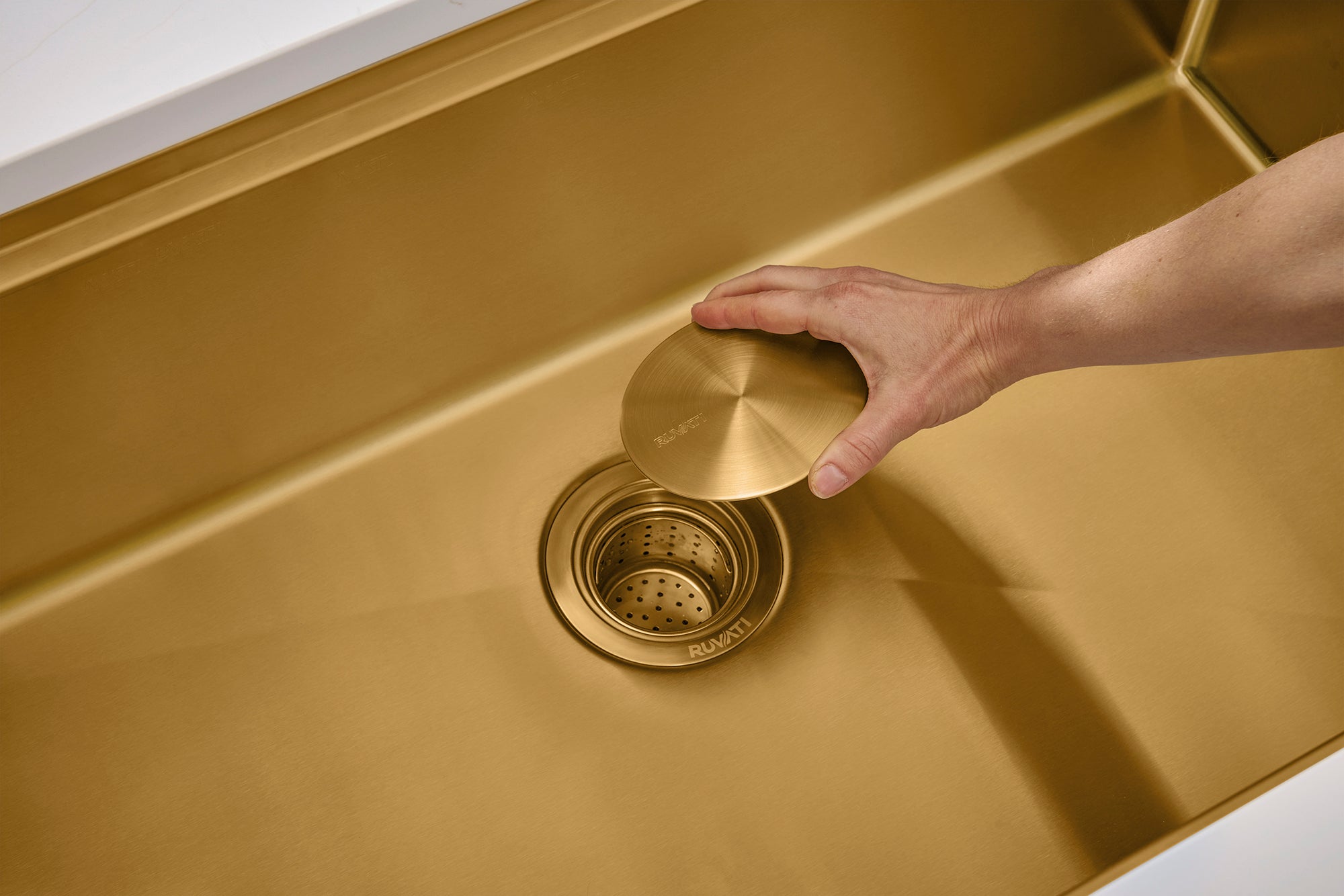 Ruvati Decorative Drain Cover for Kitchen Sink and Garbage Disposal, Brushed Gold Stainless Steel, RVA1035GG Product Image
