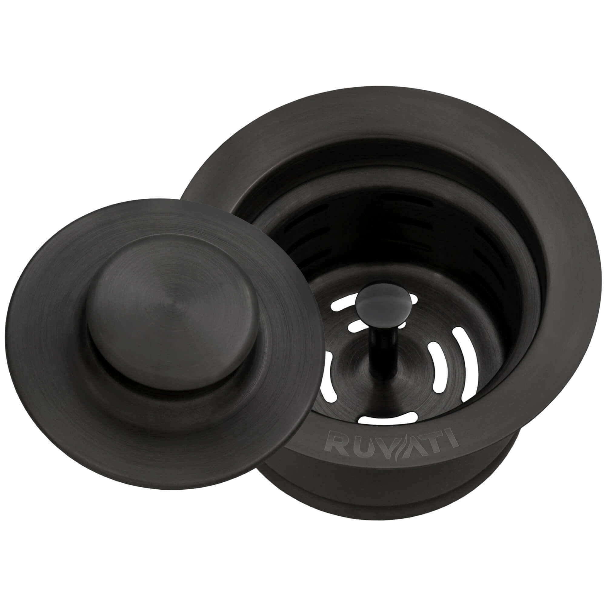 Alternate Image for Ruvati Kitchen Sink Extended Garbage Disposal Flange with Deep Basket and Stopper, Gunmetal Black Stainless Steel, RVA1052BL