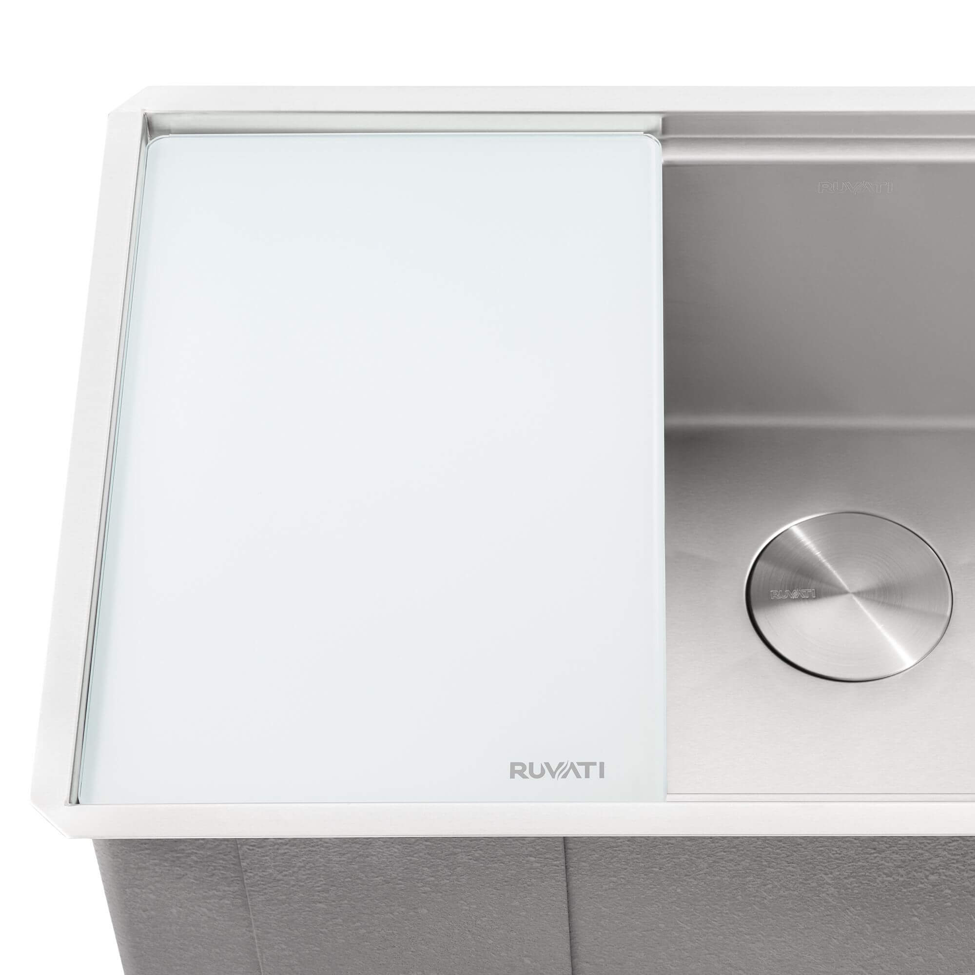 Ruvati LedgeFit White Tempered Glass Cutting Board for Ruvati Workstation Sinks 17 x 11 inch, White glass, RVA1217GLW Product Image