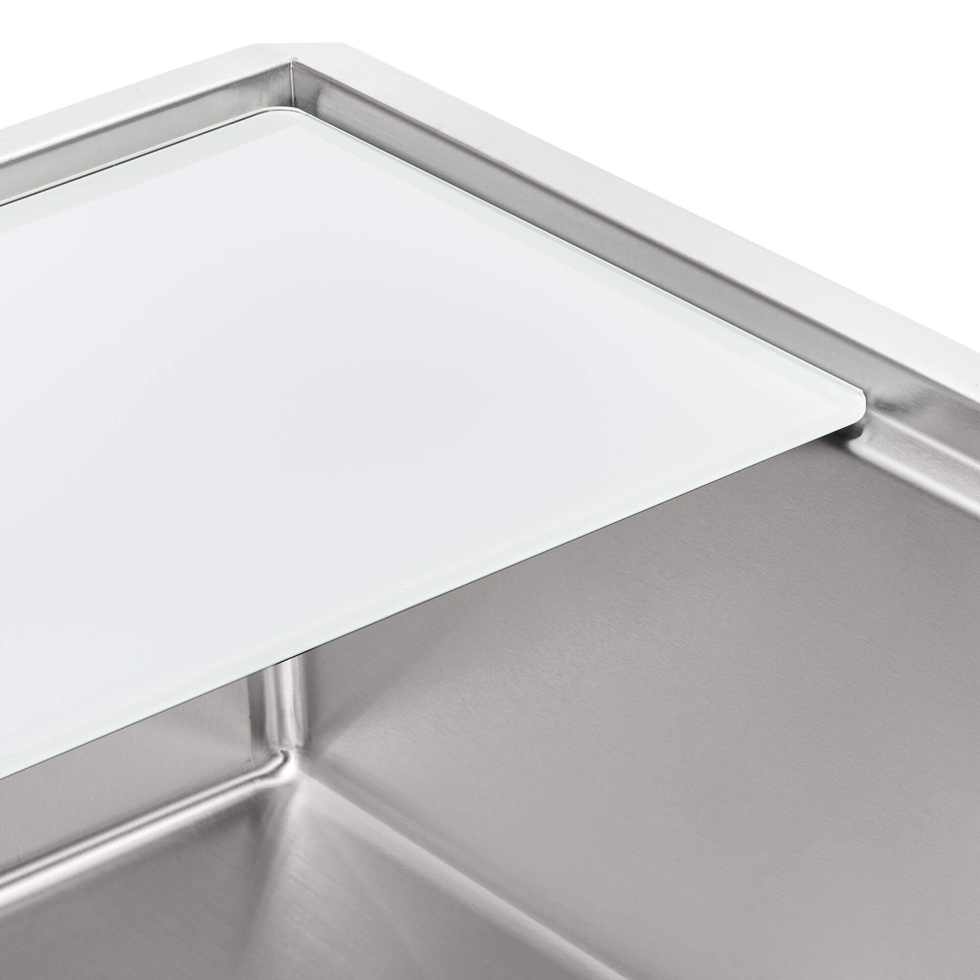 Ruvati LedgeFit White Tempered Glass Cutting Board for Ruvati Workstation Sinks 17 x 11 inch, White glass, RVA1217GLW Product Image
