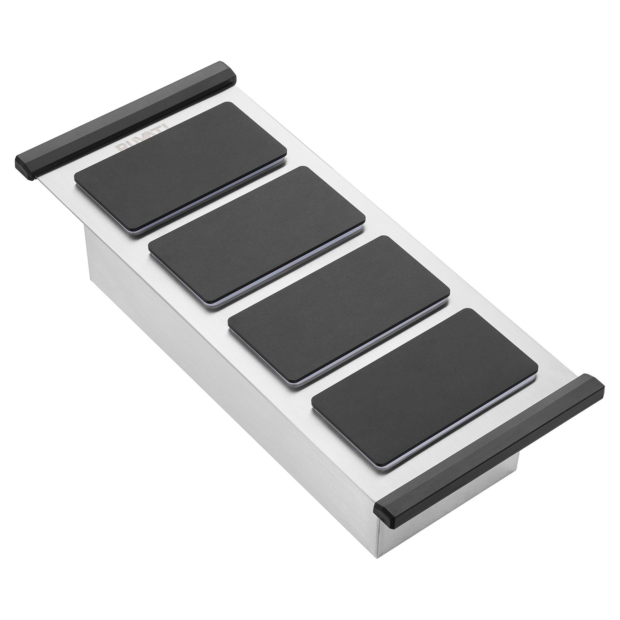 Ruvati LedgeFit Ice Chilled Condiment Tray Mixology Cocktail Bartender Bowl with Solid Hardwood Covers Workstation Sink Accessory, Stainless Steel / Wood / Plastic, RVA1378 Product Image