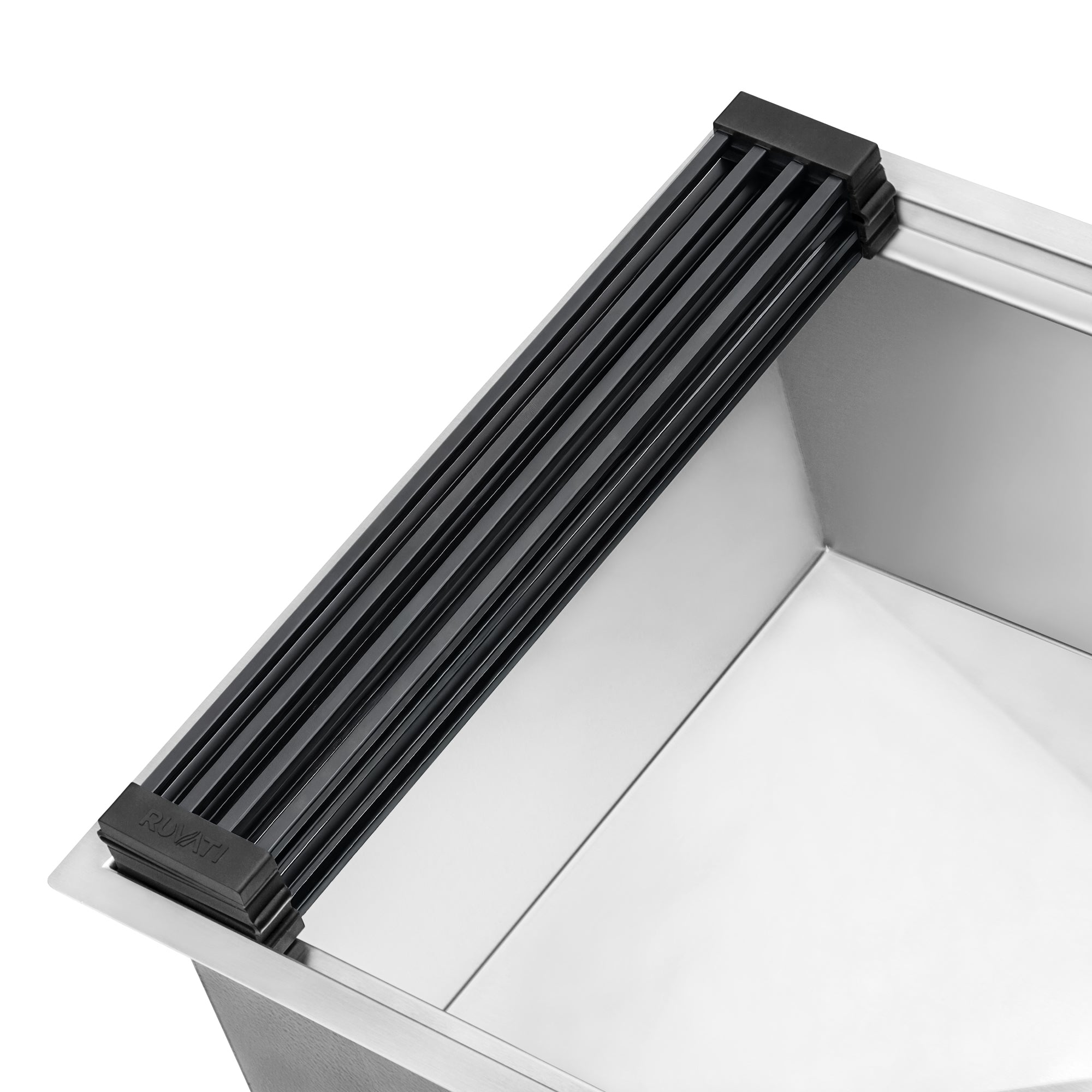Ruvati LedgeFit Foldable Drying Rack Roll up Workstation Sinks Accessory in Gunmetal Black- Stainless Steel / Silicone, RVA1395BL Product Image