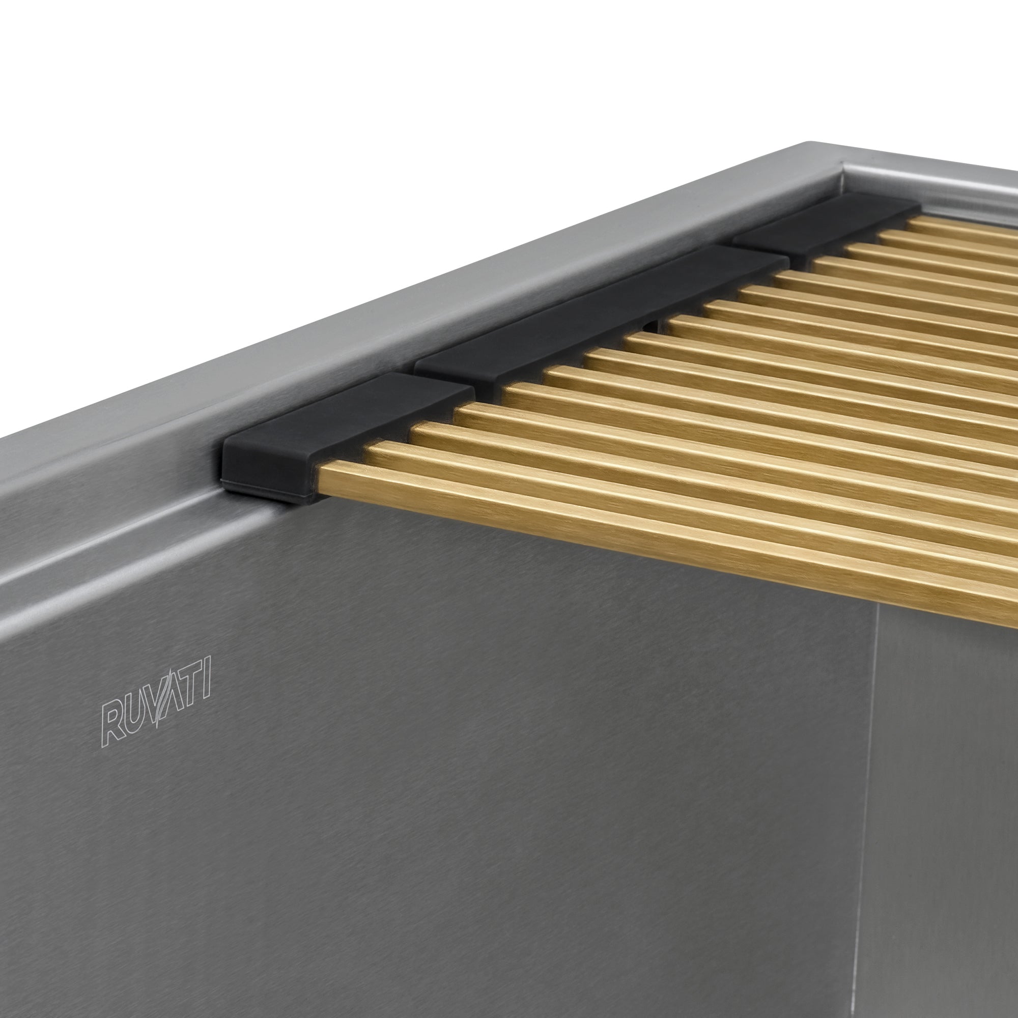 Ruvati LedgeFit Foldable Drying Rack Roll up Workstation Sinks Accessory in Brushed Gold, Stainless Steel / Silicone, RVA1395GG Product Image