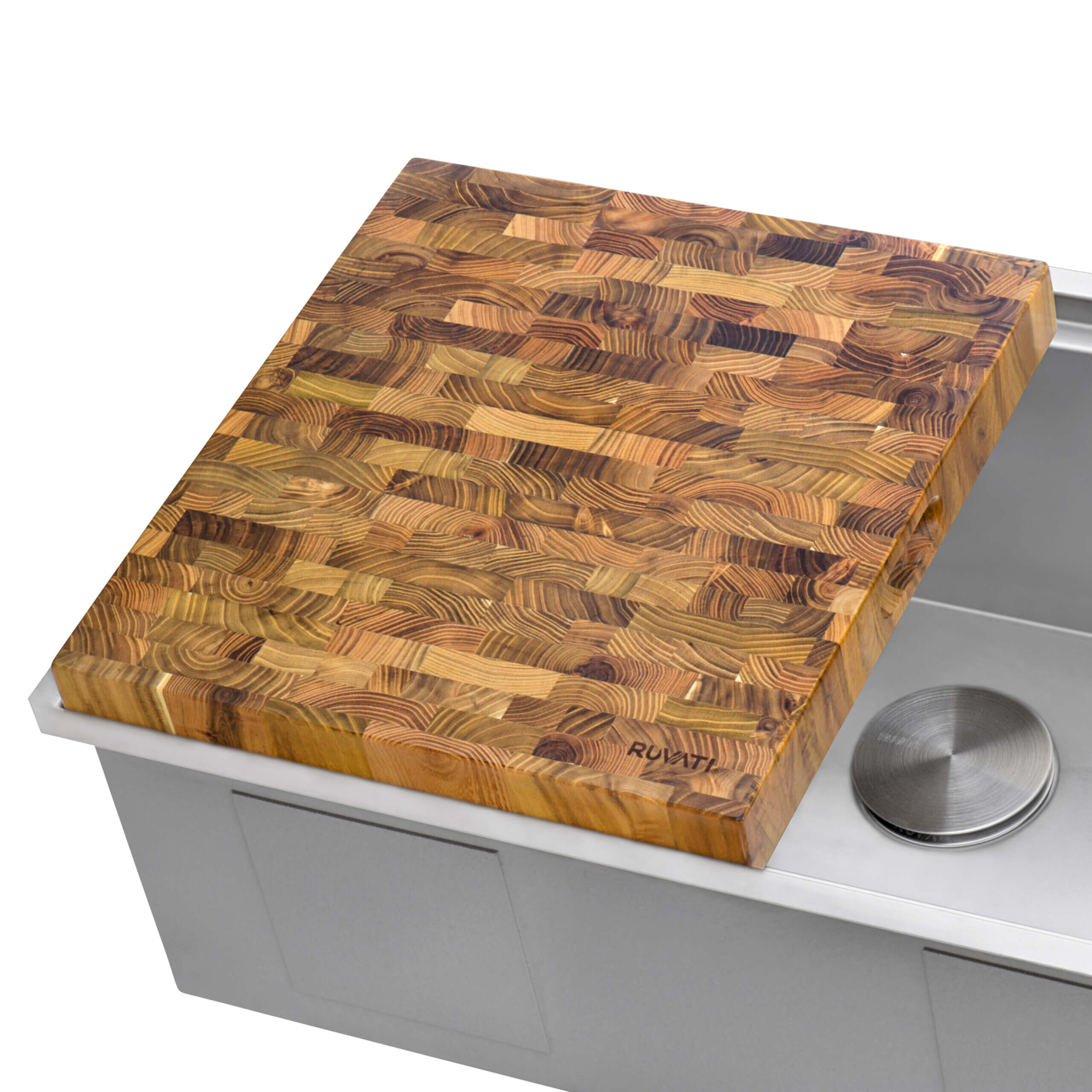 Alternate Image for Ruvati 17 x 16 x 2 inch thick End-Grain Teak Butcher Block Solid Wood Large Workstation Cutting Board, RVA2445TKE
