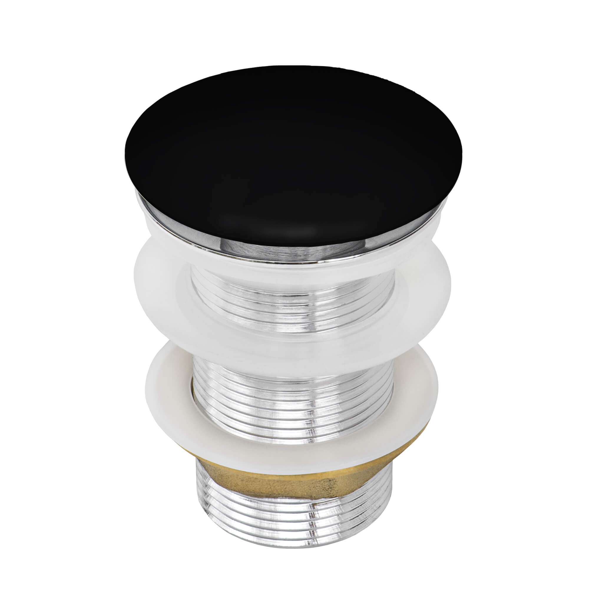 Ruvati Black Ceramic Top Push Pop-up Drain for Bathroom Sinks without Overflow- Brass, Glossy Black, RVA5102BK Product Image