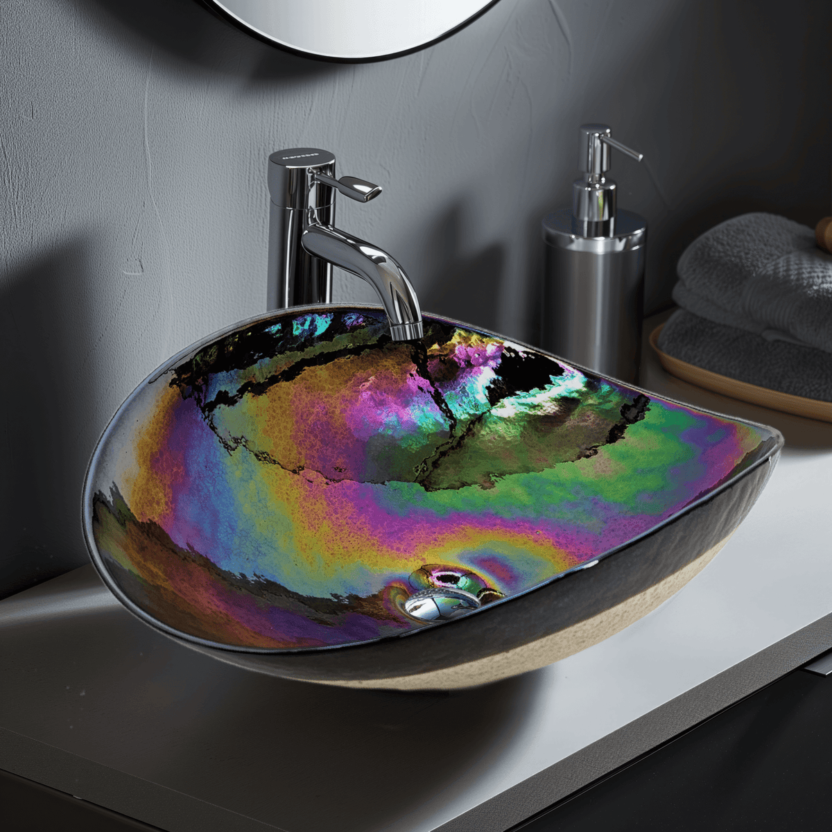 Alternate Image for Ruvati 19 inch Murano Glass Art Vessel Seashell Decorative Pattern Bathroom Sink, Chestnut Brown, RVB3057