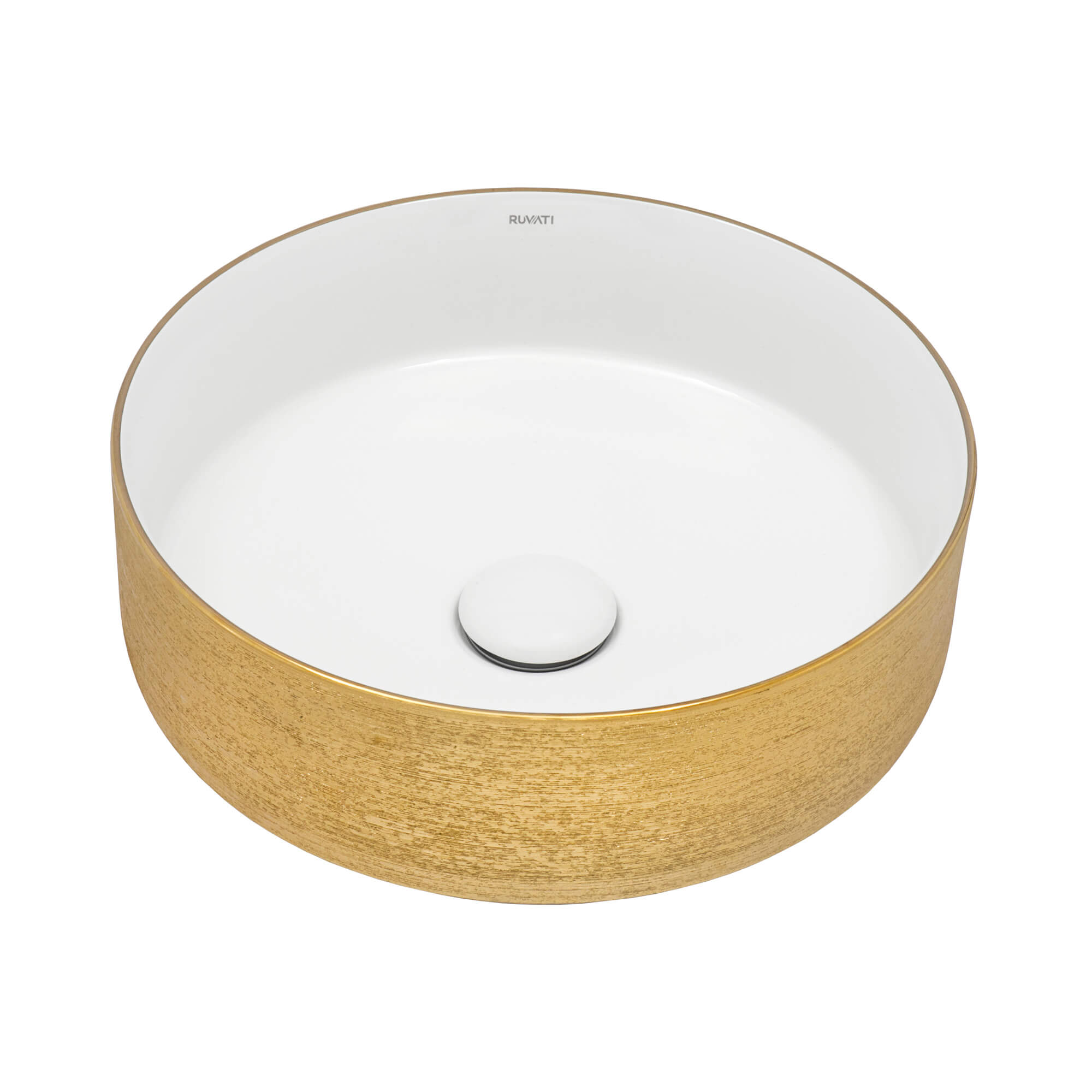Alternate Image for Ruvati Pietra 14" Decorative Rectangle Vessel Porcelain Above Vanity Counter Bathroom Sink, Gold / White, RVB0314WG