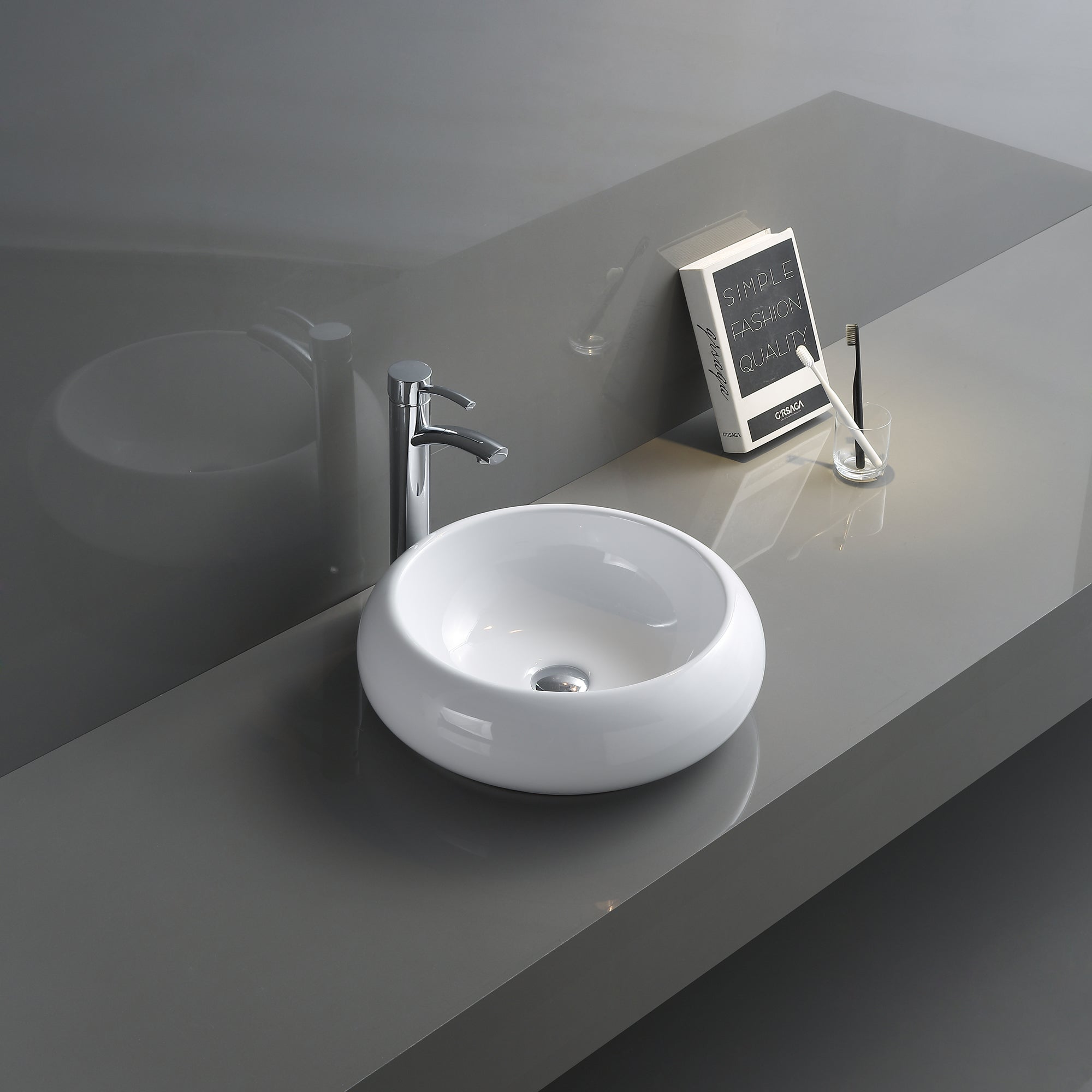 Alternative View of Ruvati Vista 18" Round Vessel Porcelain Above Vanity Counter Bathroom Sink, White, RVB0318