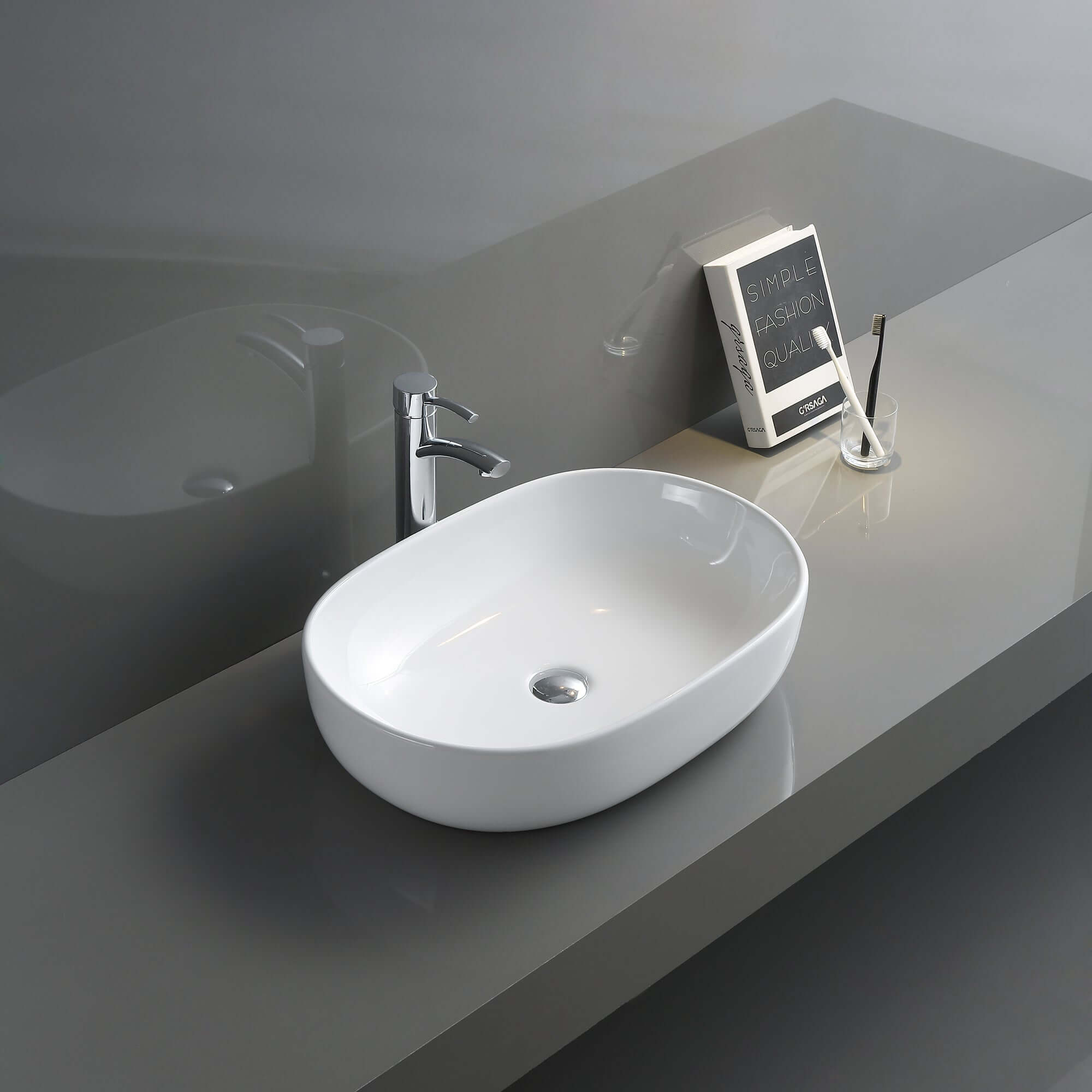 Alternate Image for Ruvati Vista 24" Oval Vessel Porcelain Above Vanity Counter Bathroom Sink, White, RVB0424