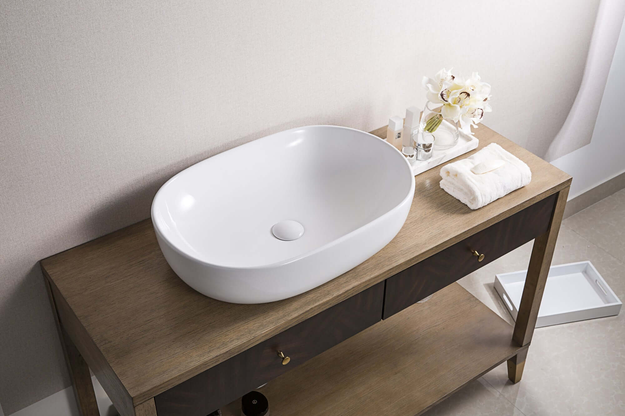 Alternate Image for Ruvati Vista 24" Oval Vessel Porcelain Above Vanity Counter Bathroom Sink, White, RVB0424