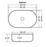 Dimensions for Ruvati Vista 24" Oval Vessel Porcelain Above Vanity Counter Bathroom Sink, White, RVB0424