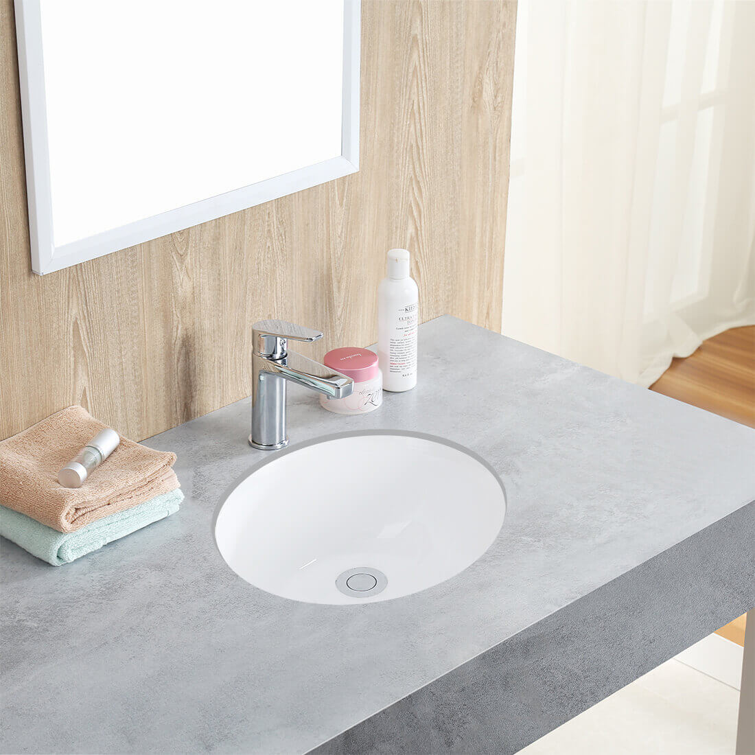 Ruvati Krona 15" Oval Undermount Porcelain Bathroom Sink, White, RVB0613