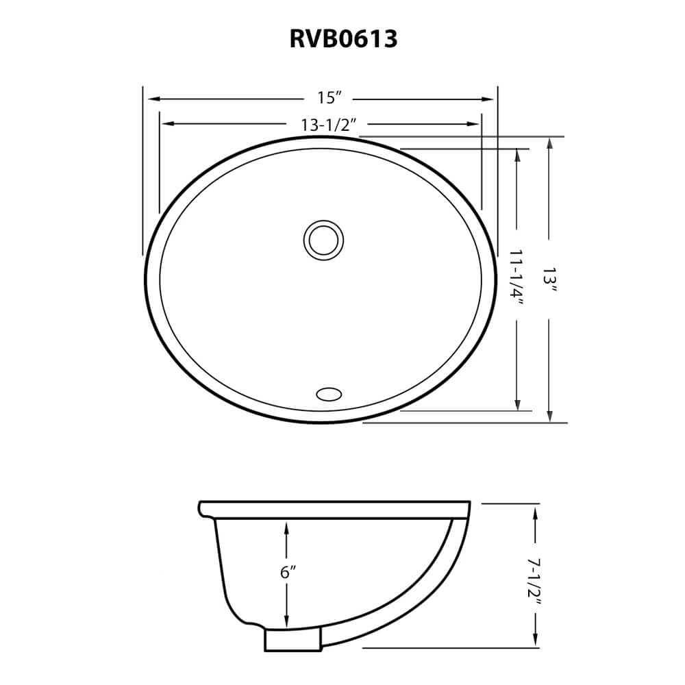 Ruvati Krona 15" Oval Undermount Porcelain Bathroom Sink, White, RVB0613 Product Image