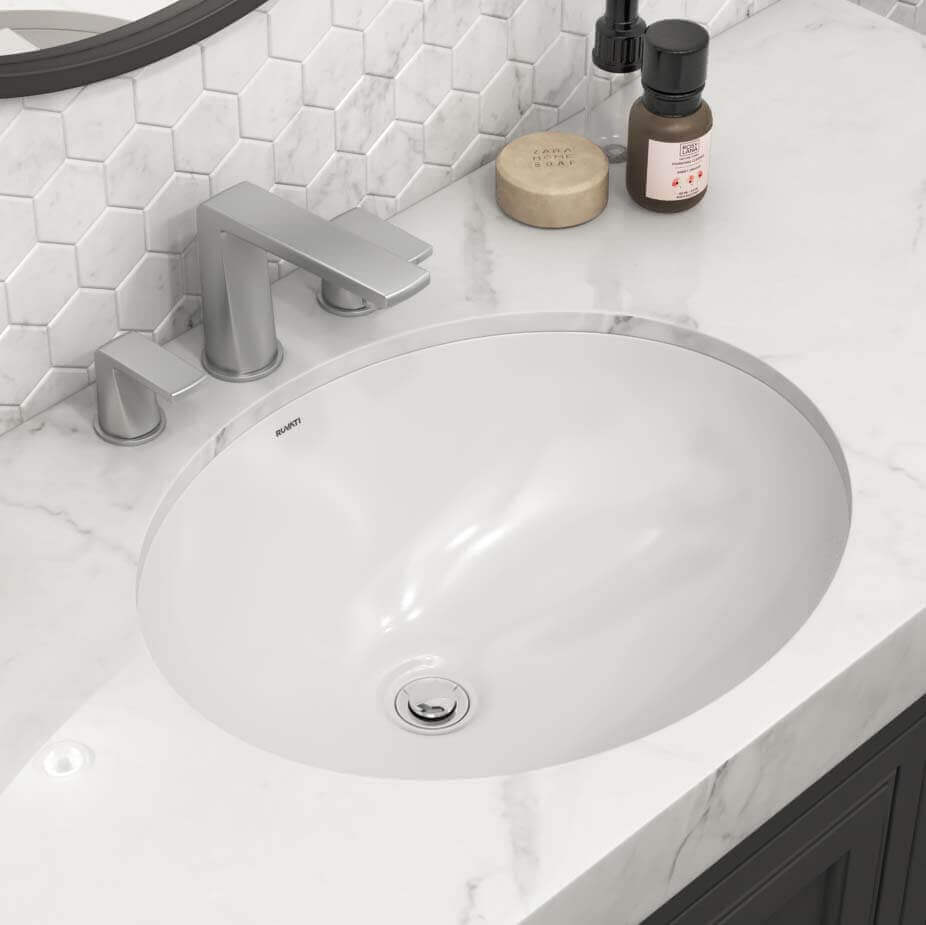 Alternate Image for Ruvati Krona 17" Oval Undermount Porcelain Bathroom Vanity Sink with Overflow, White, RVB0616