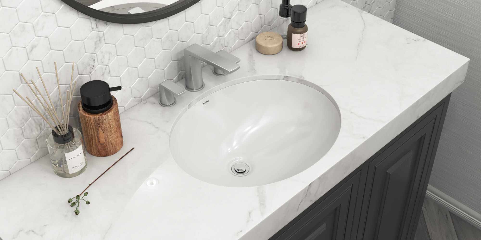 Alternate Image for Ruvati Krona 19" Oval Undermount Porcelain Bathroom Sink with Overflow, White, RVB0618