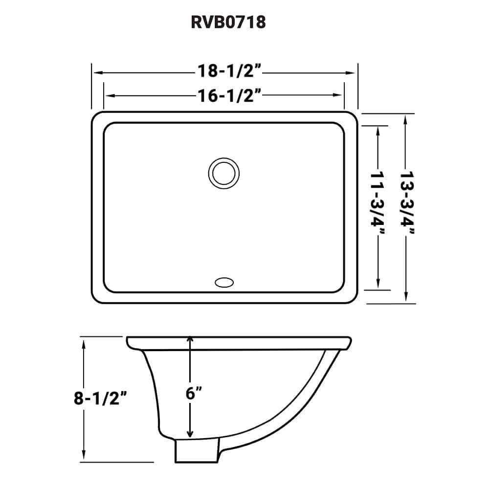 Dimensions Image for Ruvati Krona 17 x 12 inch Undermount Bathroom Vanity Sink Biscuit Rectangular Porcelain Ceramic with Overflow, RVB0718BC