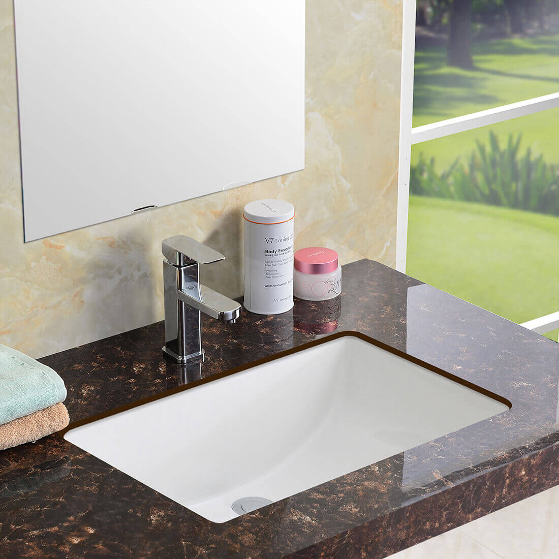 Ruvati Krona 23" Rectangle Undermount Porcelain Bathroom Sink, White, RVB0723