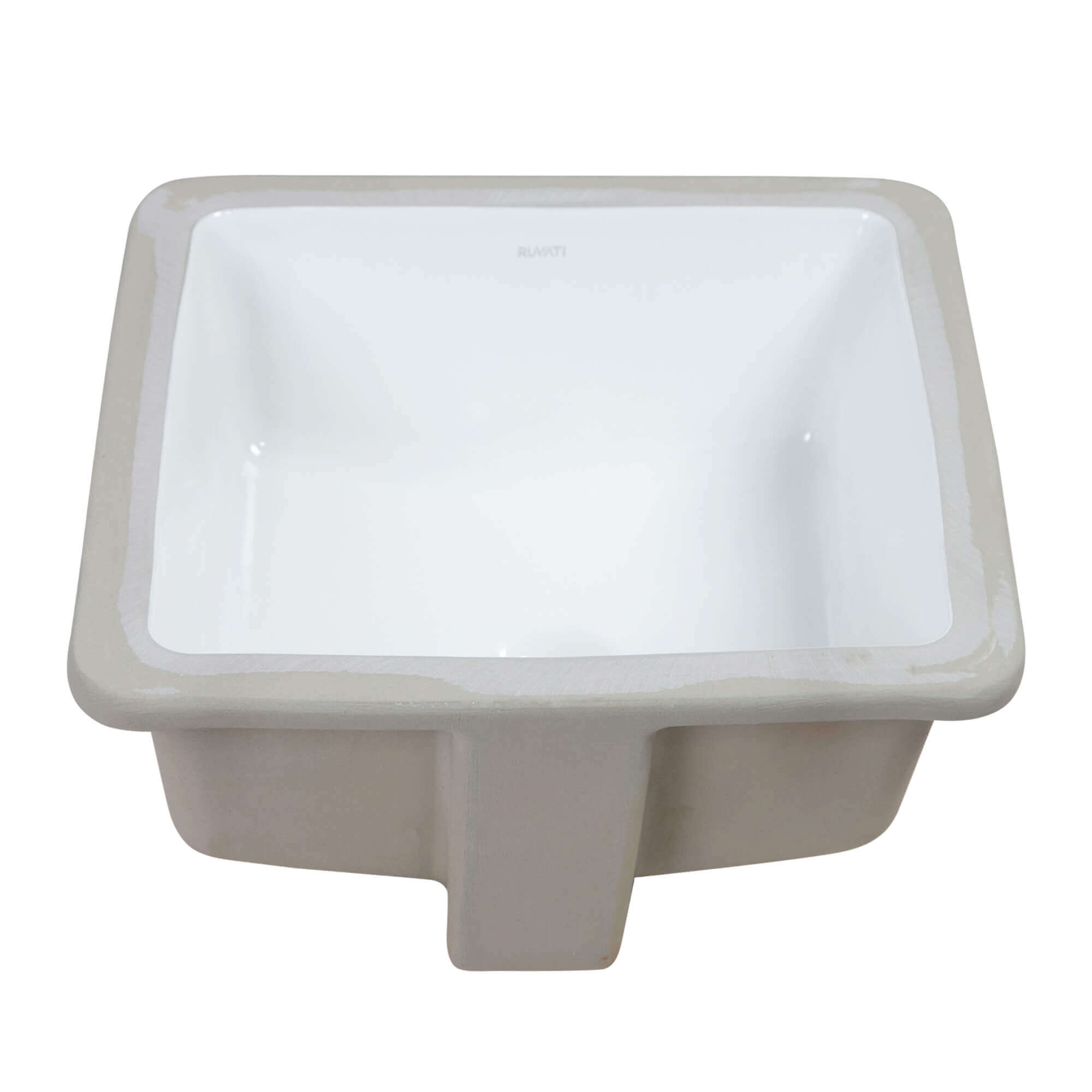 Ruvati Krona 14" Square Undermount Porcelain Bathroom Sink, White, RVB0742 Product Image