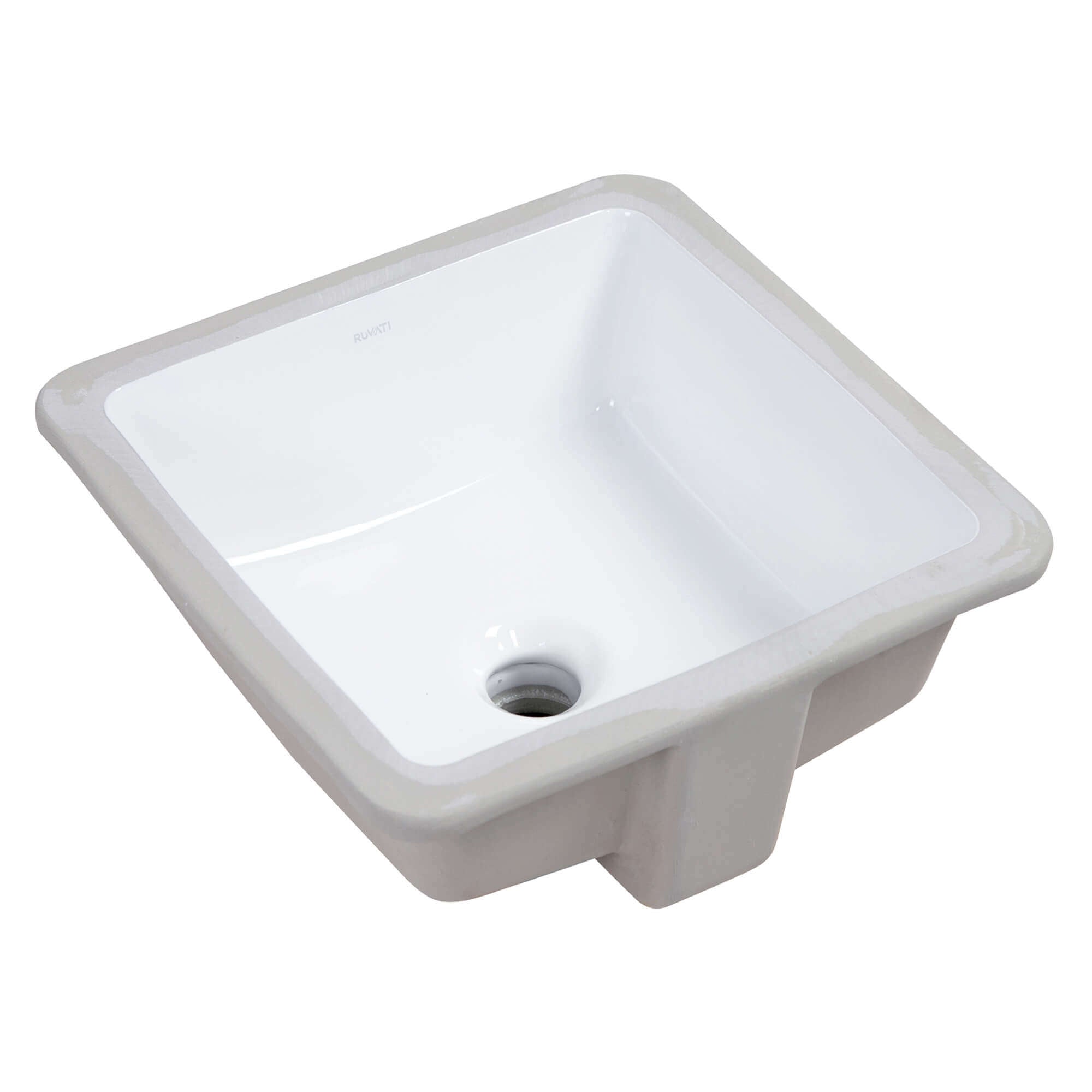 Ruvati Krona 14" Square Undermount Porcelain Bathroom Sink, White, RVB0742 Product Image