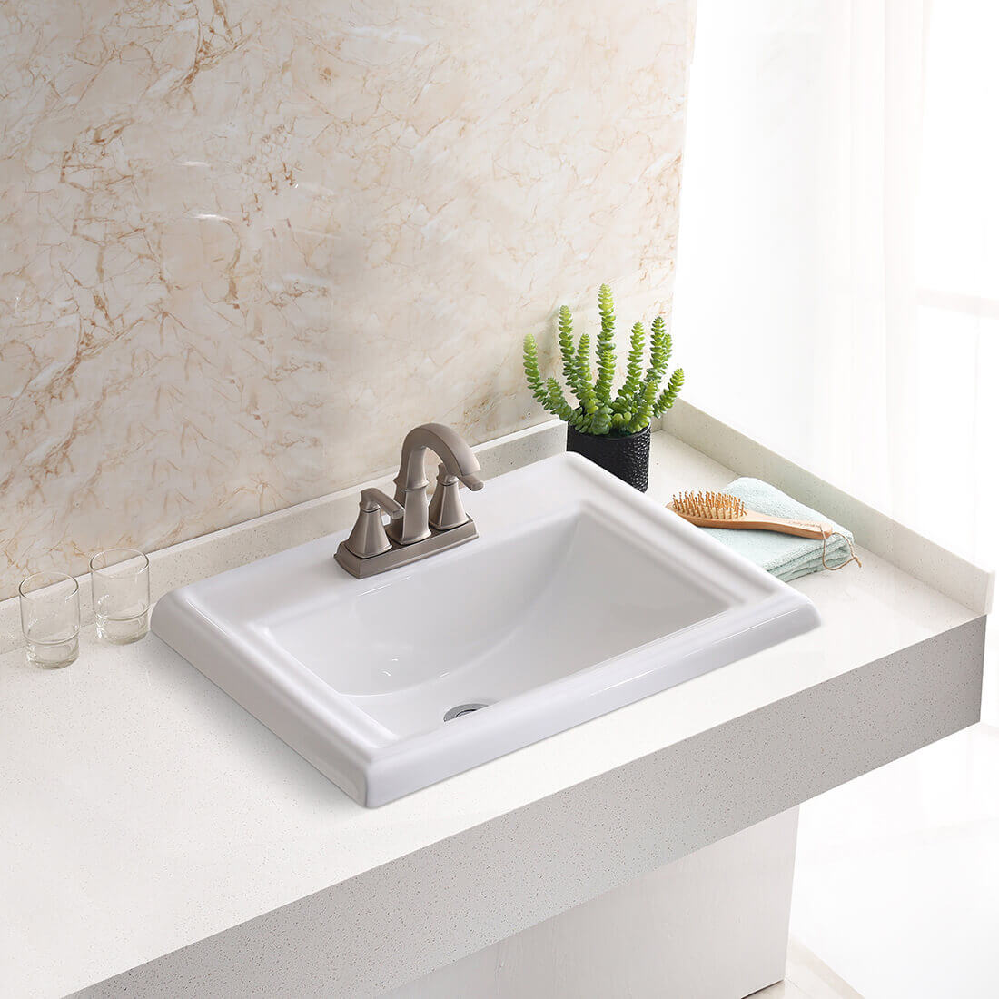 Ruvati Kyros 23" Rectangle Drop In Porcelain Bathroom Sink, White, RVB0873 Product Image