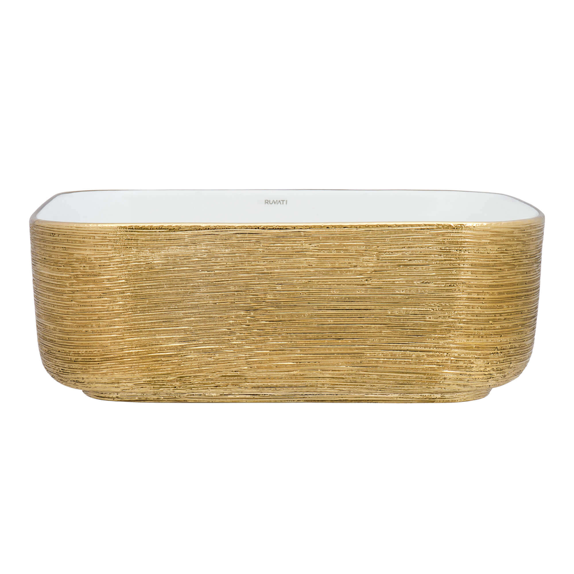 Alternate Image for Ruvati Pietra 15" Decorative Rectangle Vessel Porcelain Above Vanity Counter Bathroom Sink, Gold / White, RVB1414WG