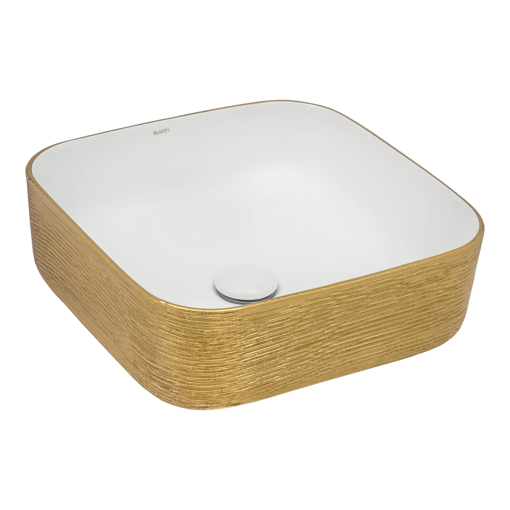 Alternate Image for Ruvati Pietra 15" Decorative Rectangle Vessel Porcelain Above Vanity Counter Bathroom Sink, Gold / White, RVB1414WG