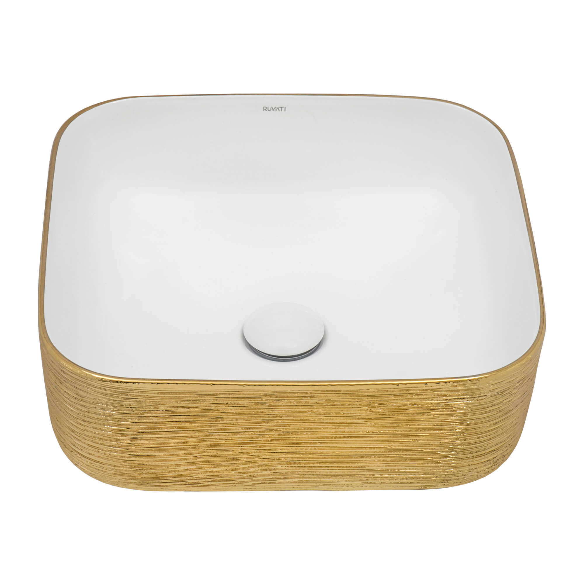 Alternate Image for Ruvati Pietra 15" Decorative Rectangle Vessel Porcelain Above Vanity Counter Bathroom Sink, Gold / White, RVB1414WG