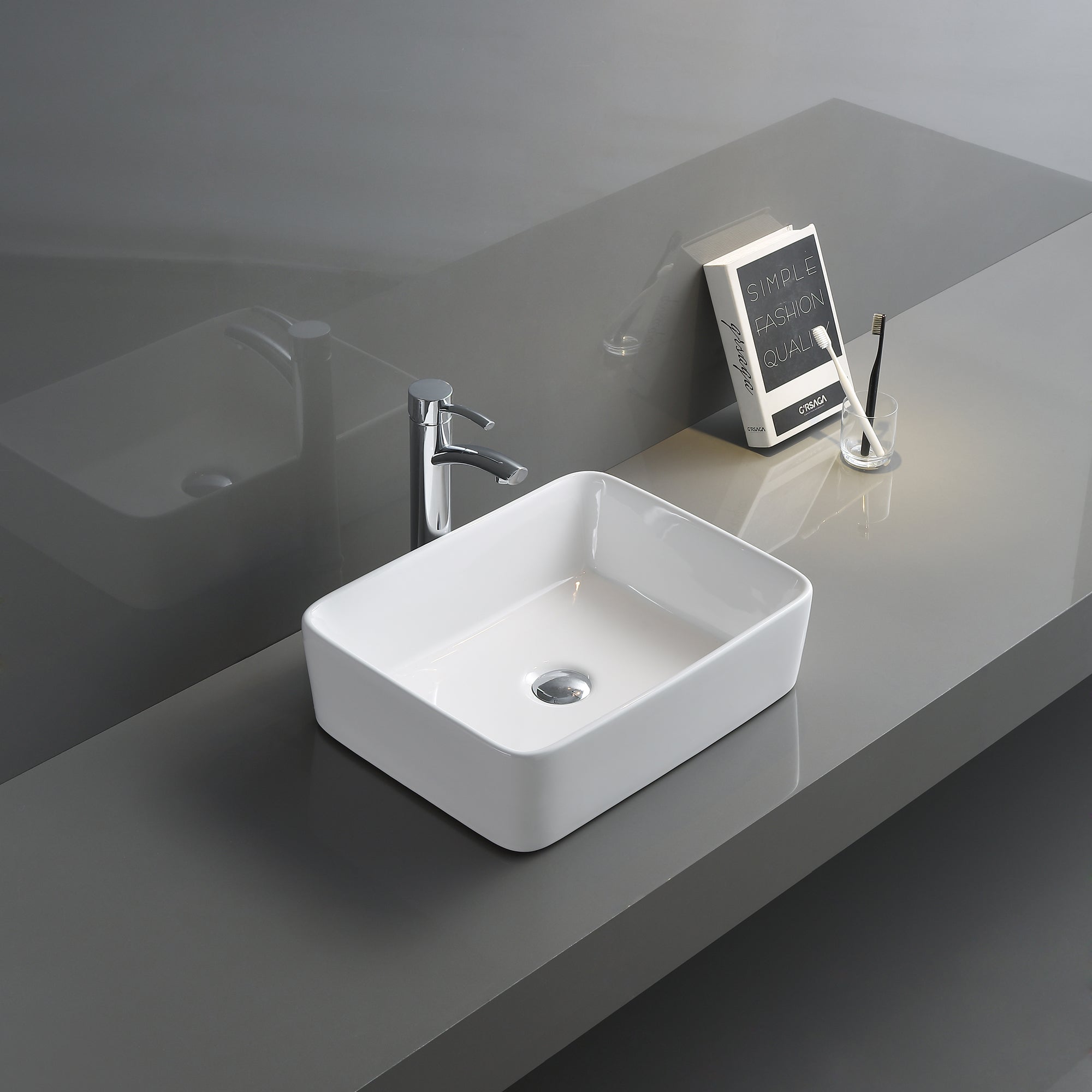 Alternative View of Ruvati Vista 19" Rectangle Vessel Porcelain Above Vanity Counter Bathroom Sink, White, RVB1915