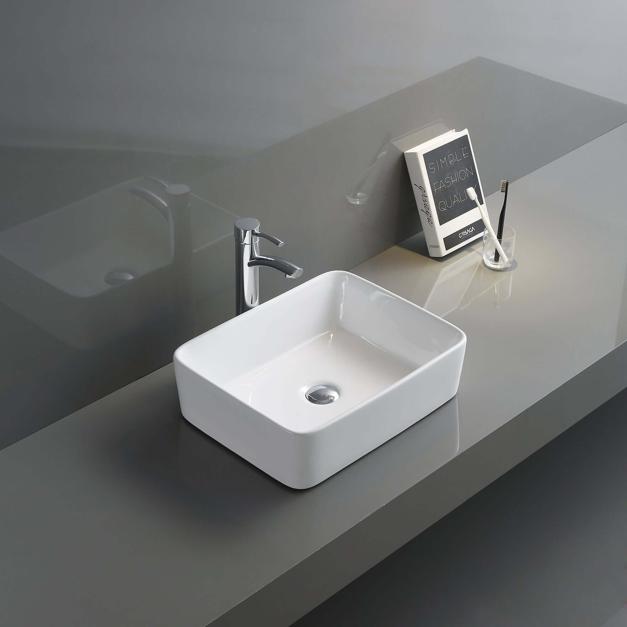 Alternate Image for Ruvati Vista 19" Rectangle Vessel Porcelain Above Vanity Counter Bathroom Sink, White, RVB1915