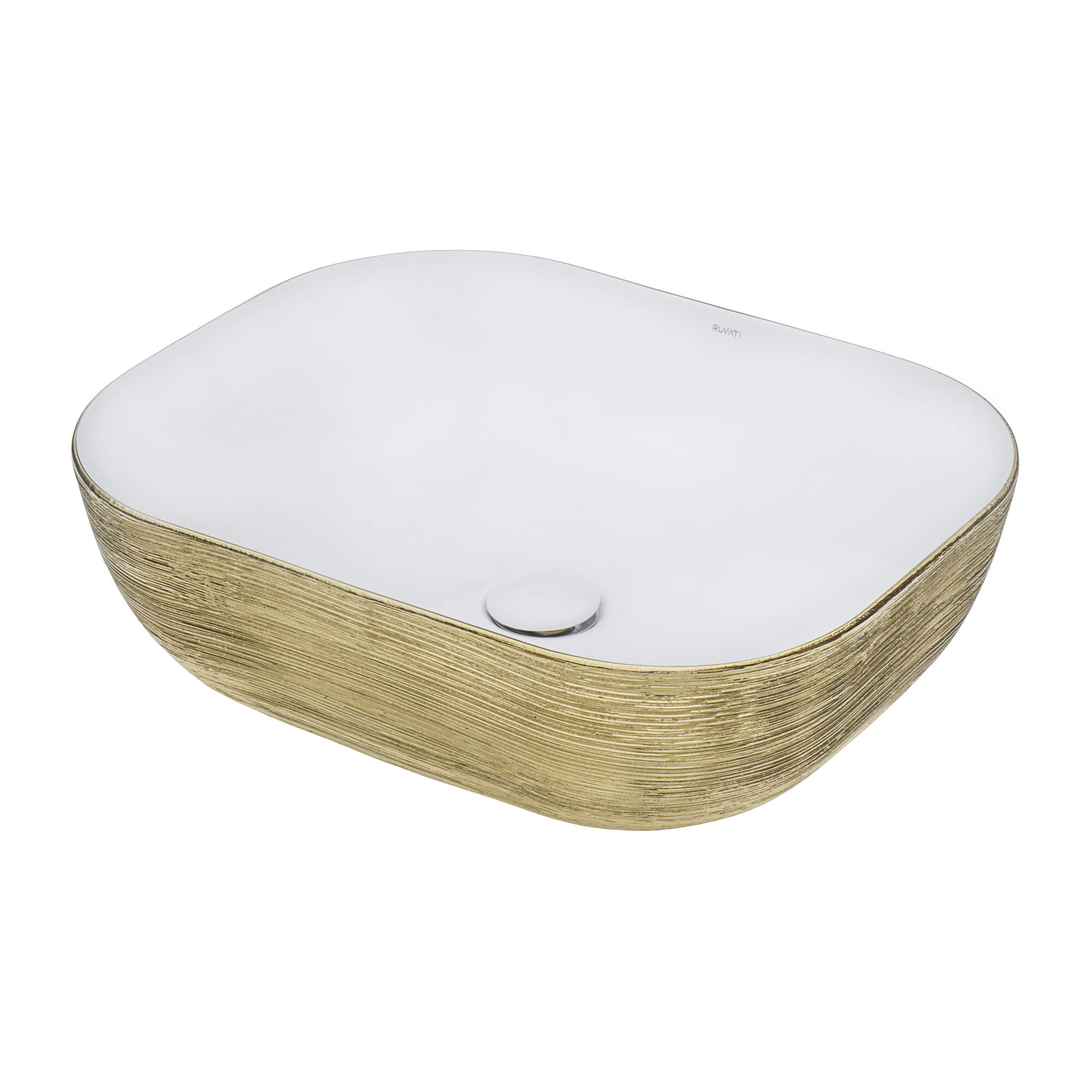 Alternate Image for Ruvati Pietra 20" Decorative Rectangle Vessel Porcelain Above Vanity Counter Bathroom Sink, Gold / White, RVB2016WG