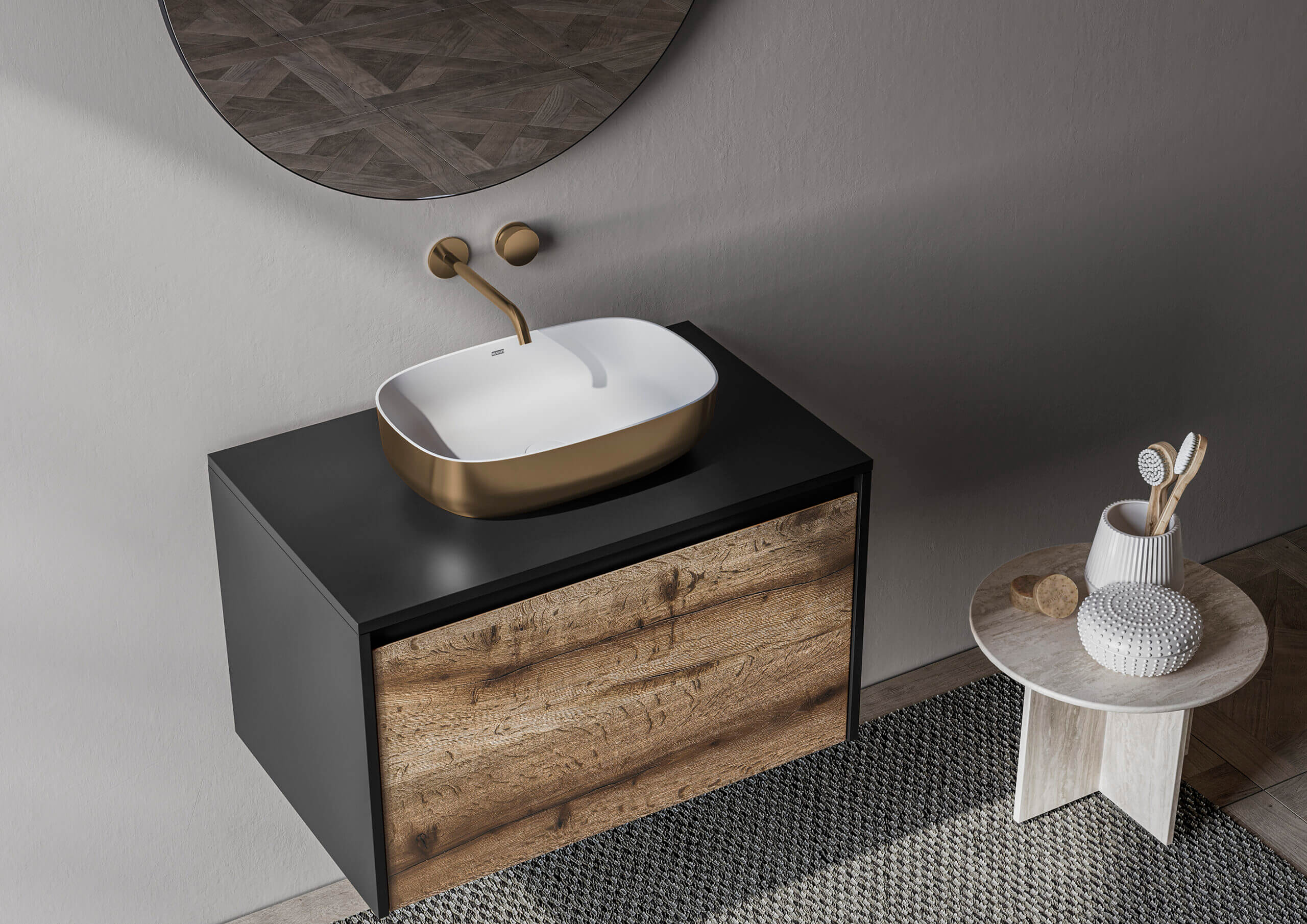 Alternate Image for Ruvati Sinatra 19-inch Matte Gold and White Bathroom Vessel Sink epiStone Solid Surface, RVB2113GW