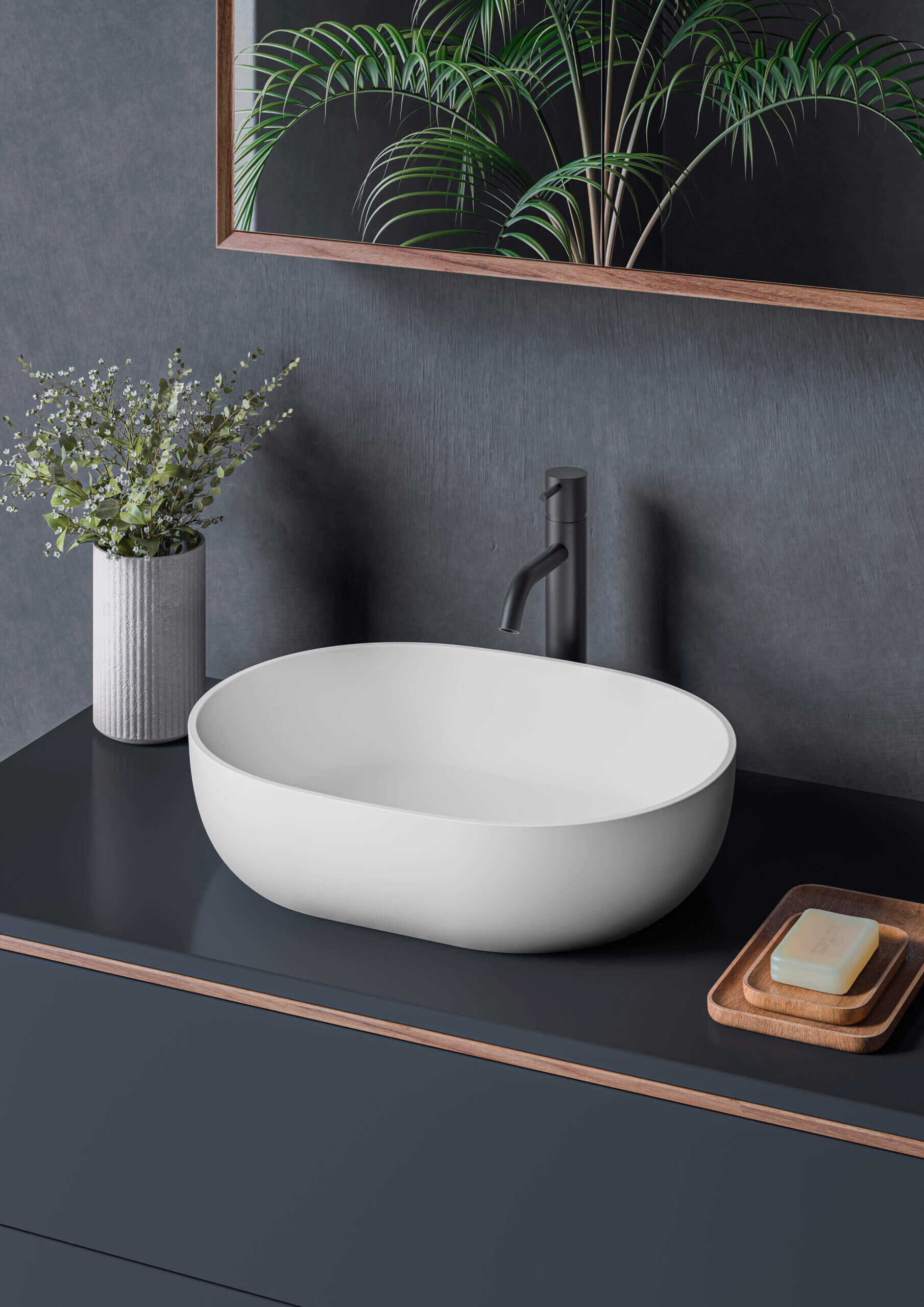 Alternate Image for Ruvati Canali 19-inch Matte White epiStone Solid Surface Modern Bathroom Vessel Sink, RVB2119WH