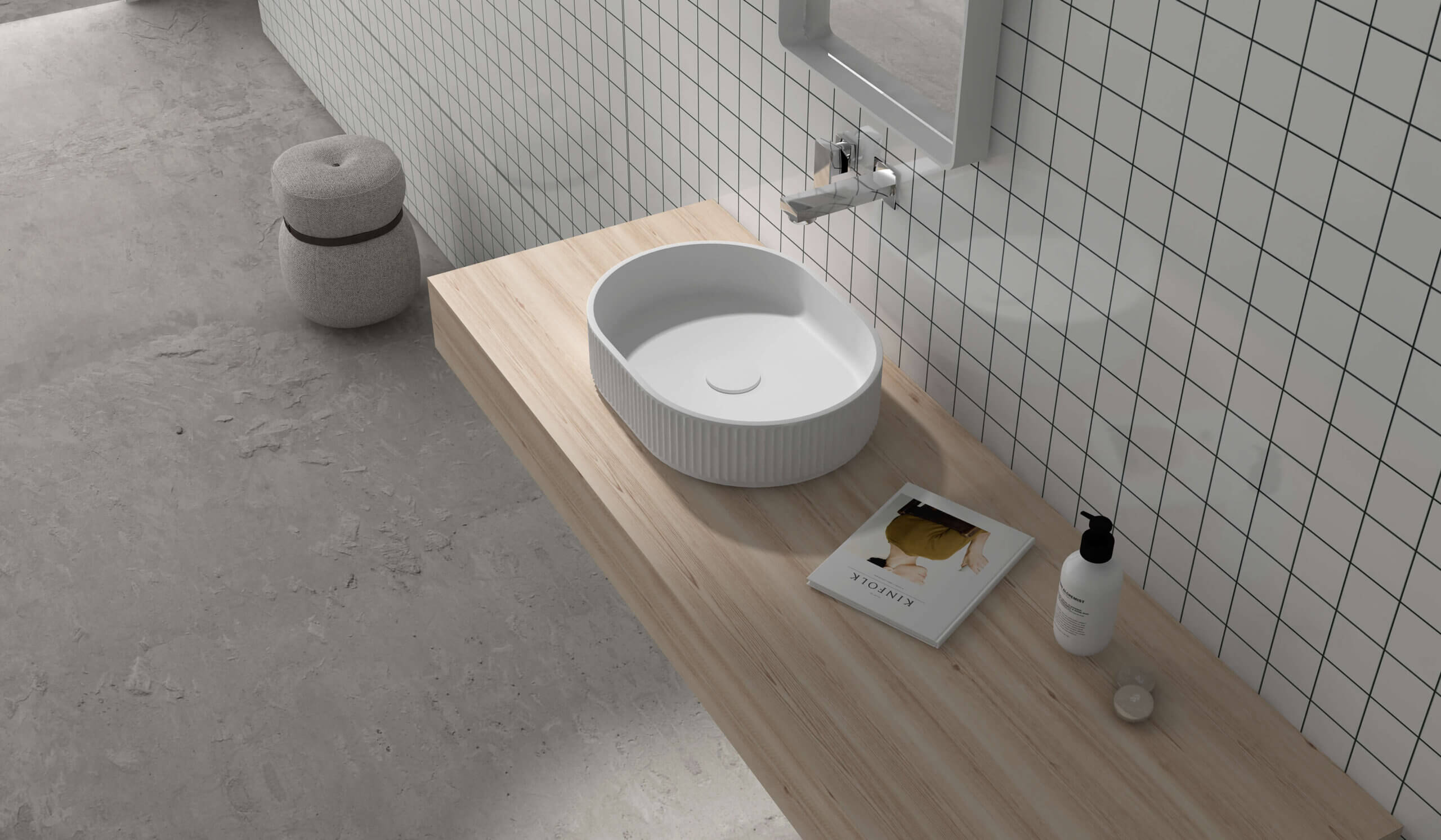 Ruvati Cordona 23" Oval Vessel Solid Surface Bathroom Sink, Matte White, RVB2823WH Product Image