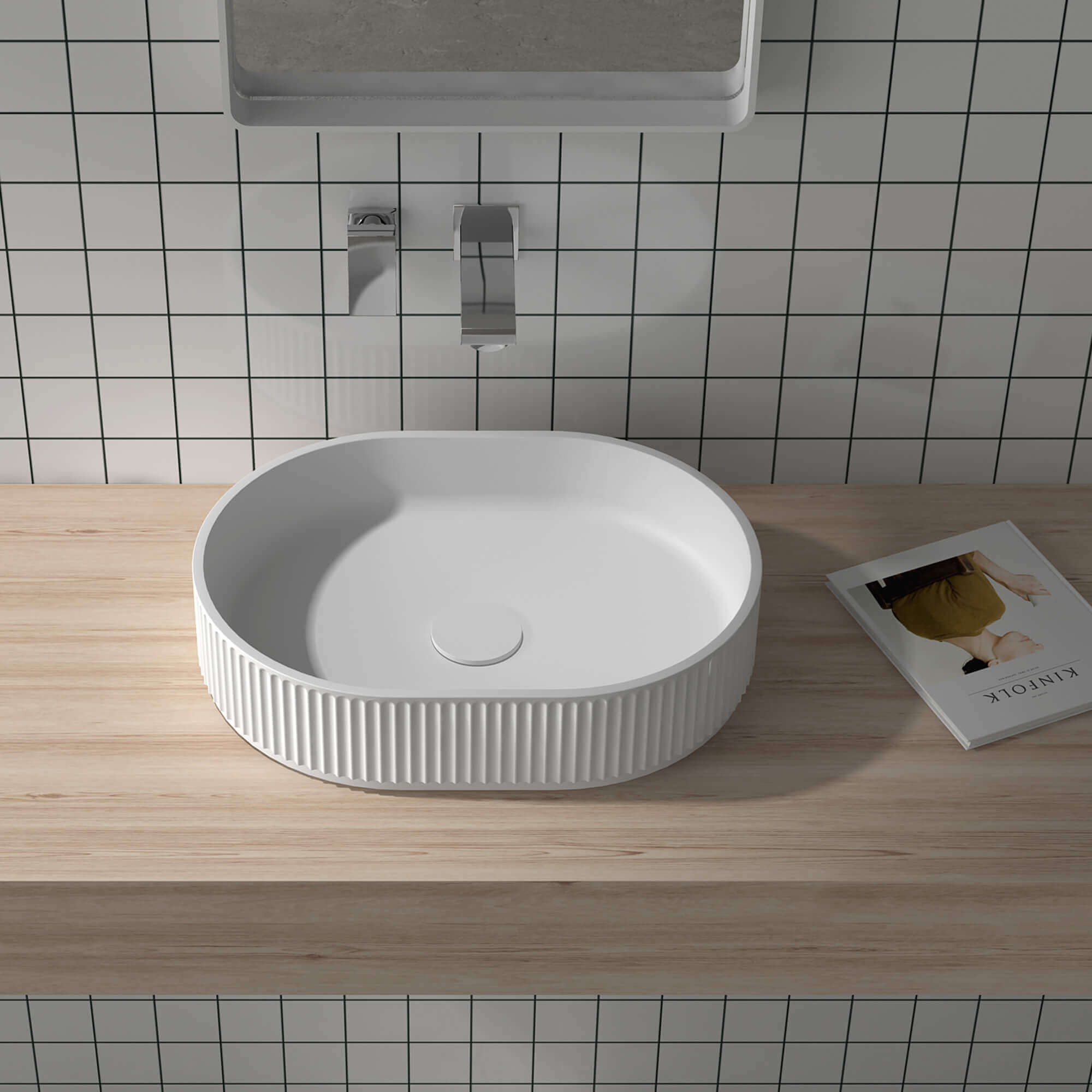 Ruvati Cordona 23" Oval Vessel Solid Surface Bathroom Sink, Matte White, RVB2823WH