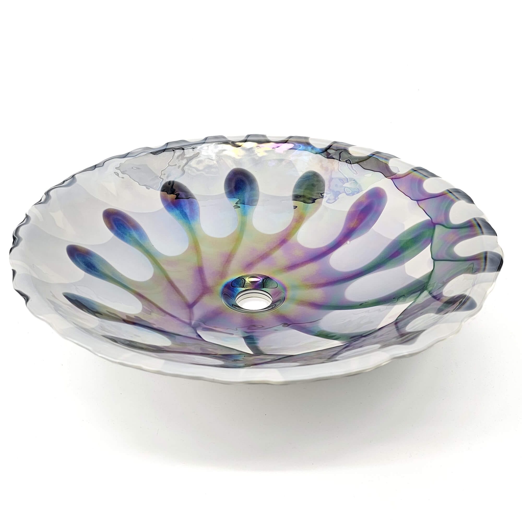 Alternative View of Ruvati 20 inch Murano Glass Art Drop In Round Decorative Pattern Bathroom Sink, Spira Luxe Pearl White , RVB3035