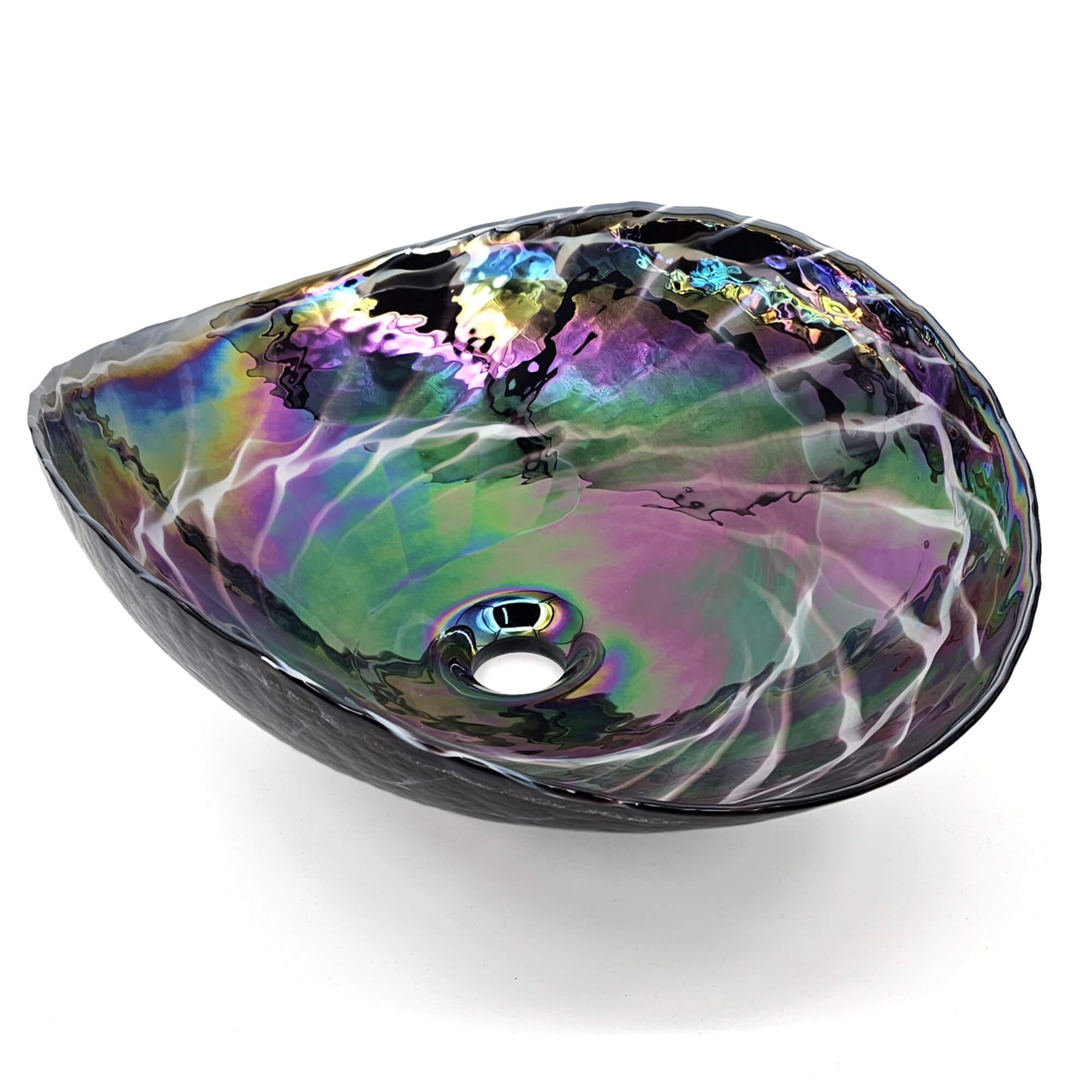 Alternative View of Ruvati 19 inch Murano Glass Art Vessel Seashell Decorative Pattern Bathroom Sink, Cosmic Black, RVB3048