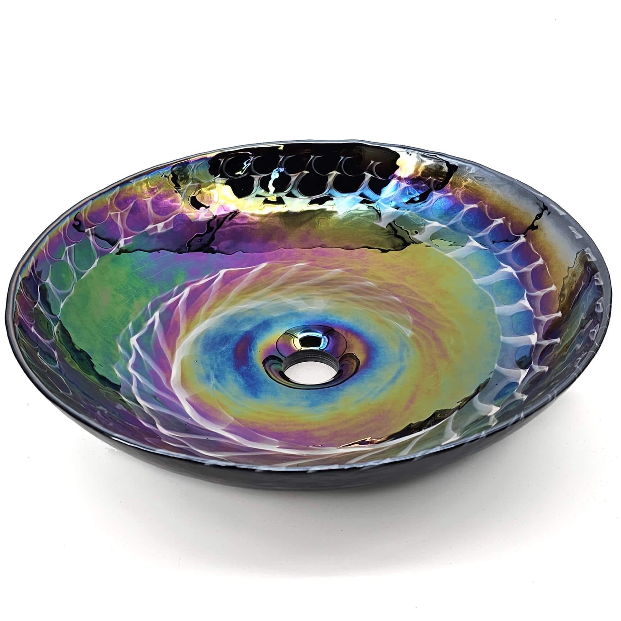 Alternative View of Ruvati 16 inch Murano Glass Art Vessel Circle Decorative Pattern Bathroom Sink, Cosmic Black, RVB3049