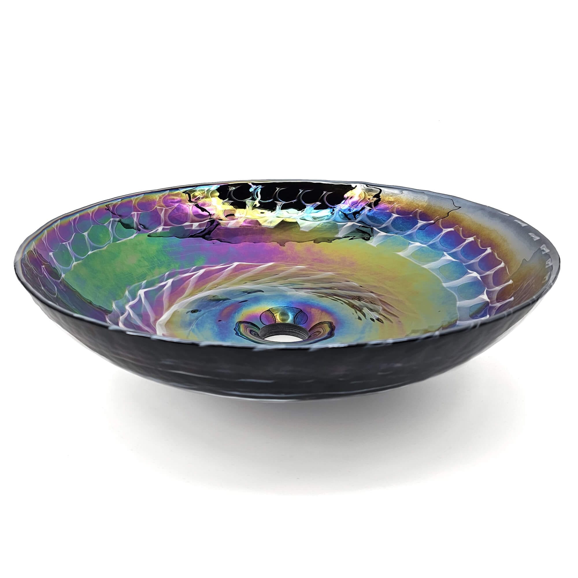 Alternate Image for Ruvati 16 inch Murano Glass Art Vessel Circle Decorative Pattern Bathroom Sink, Cosmic Black, RVB3049