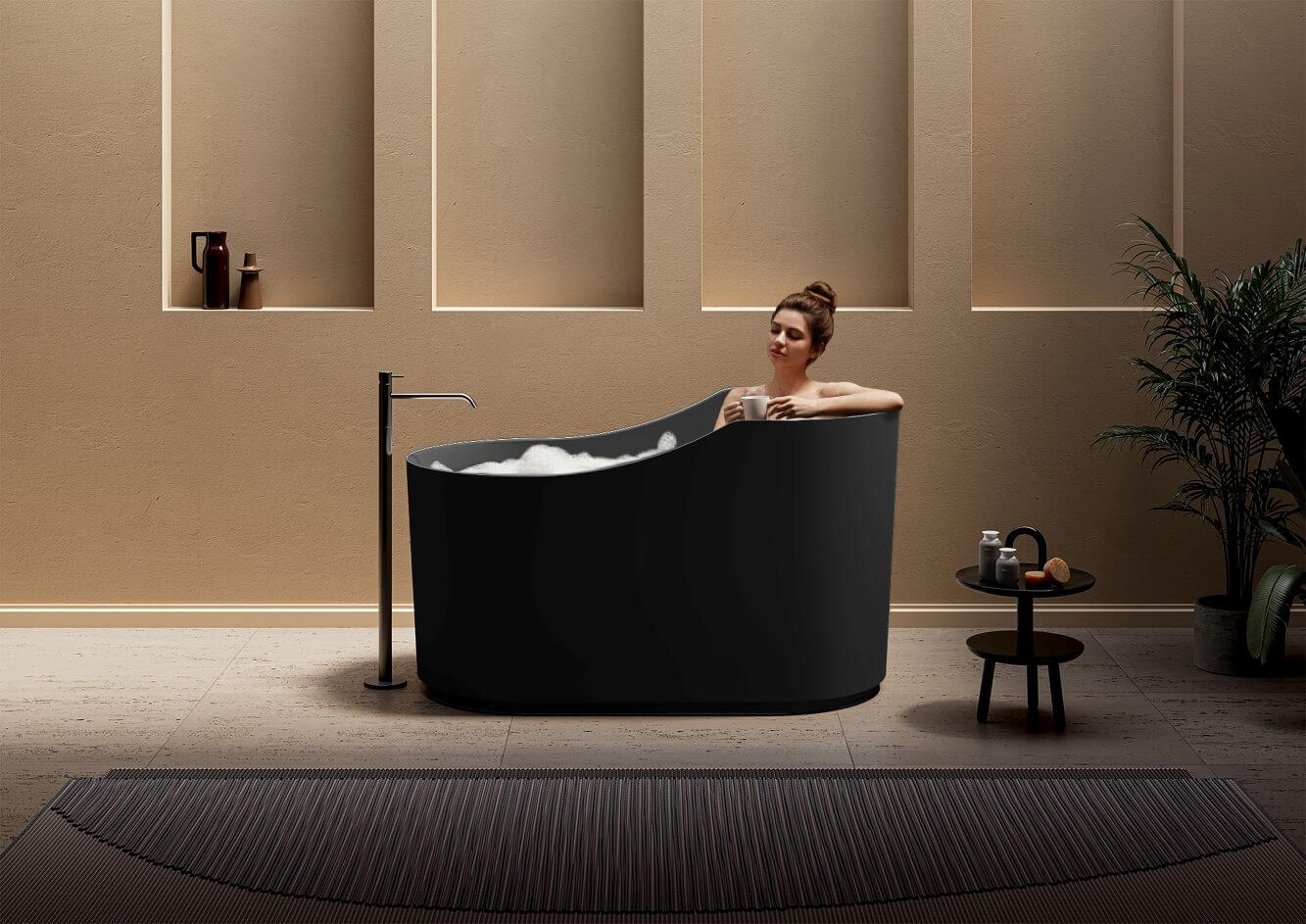 Ruvati Omnia 55" Solid Surface Freestanding Bathtub, Matte Black, RVB6740BK Product Image