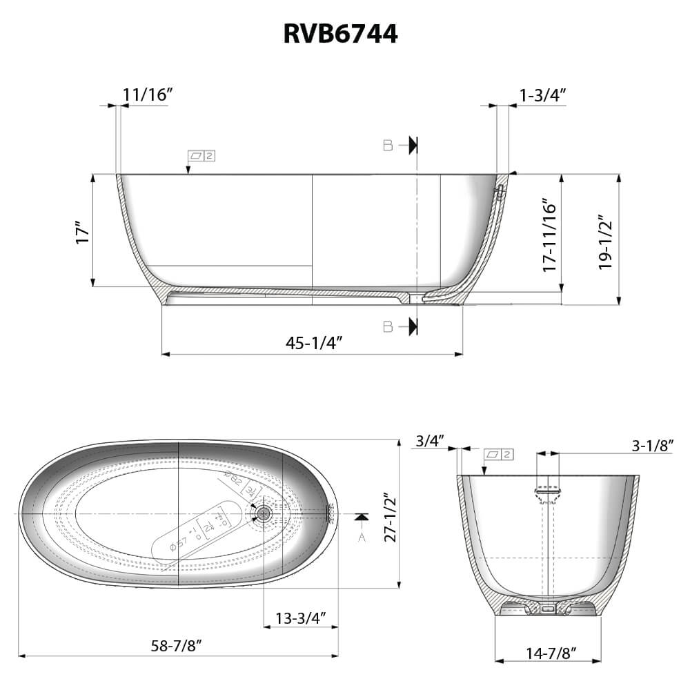 Alternate Image for Ruvati 59-inch Matte White epiStone Solid Surface Oval Freestanding Bath Tub Canali, RVB6744WH