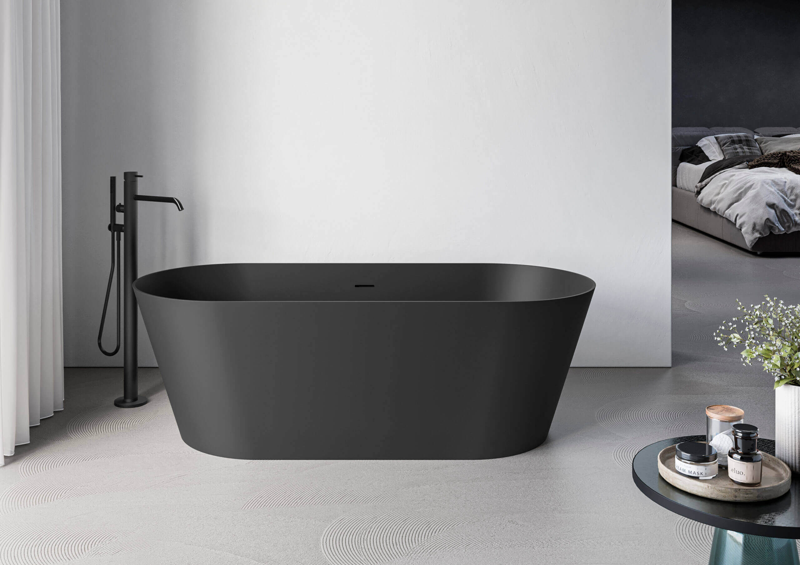 Alternate Image for Ruvati 67-inch Black epiStone Solid Surface Oval Freestanding Bath Tub Omnia Matte, RVB6750BK