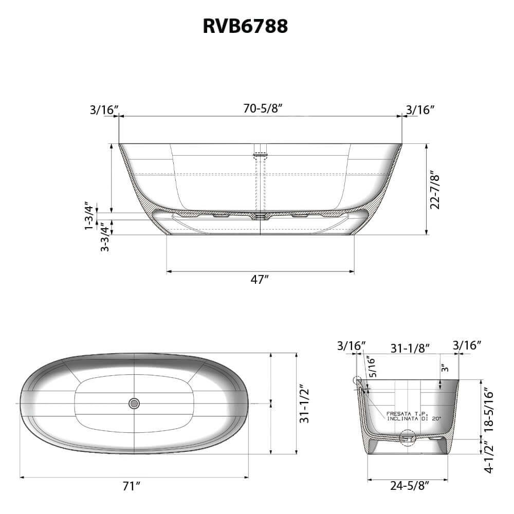 Alternate Image for Ruvati 71-inch Matte Gold and White epiStone Solid Surface Freestanding Bath Tub Sinatra, RVB6788GW