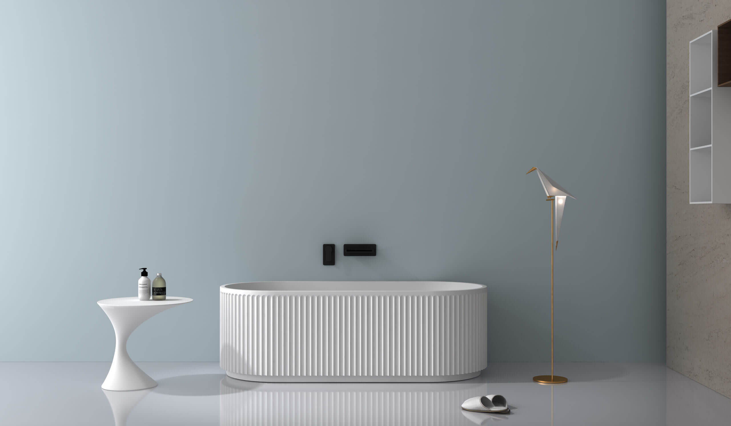 Alternate Image for Ruvati Cordona 67-inch Fluted Freestanding Soaking Bathtub epiStone Solid Surface Modern Matte White, RVB6792WH