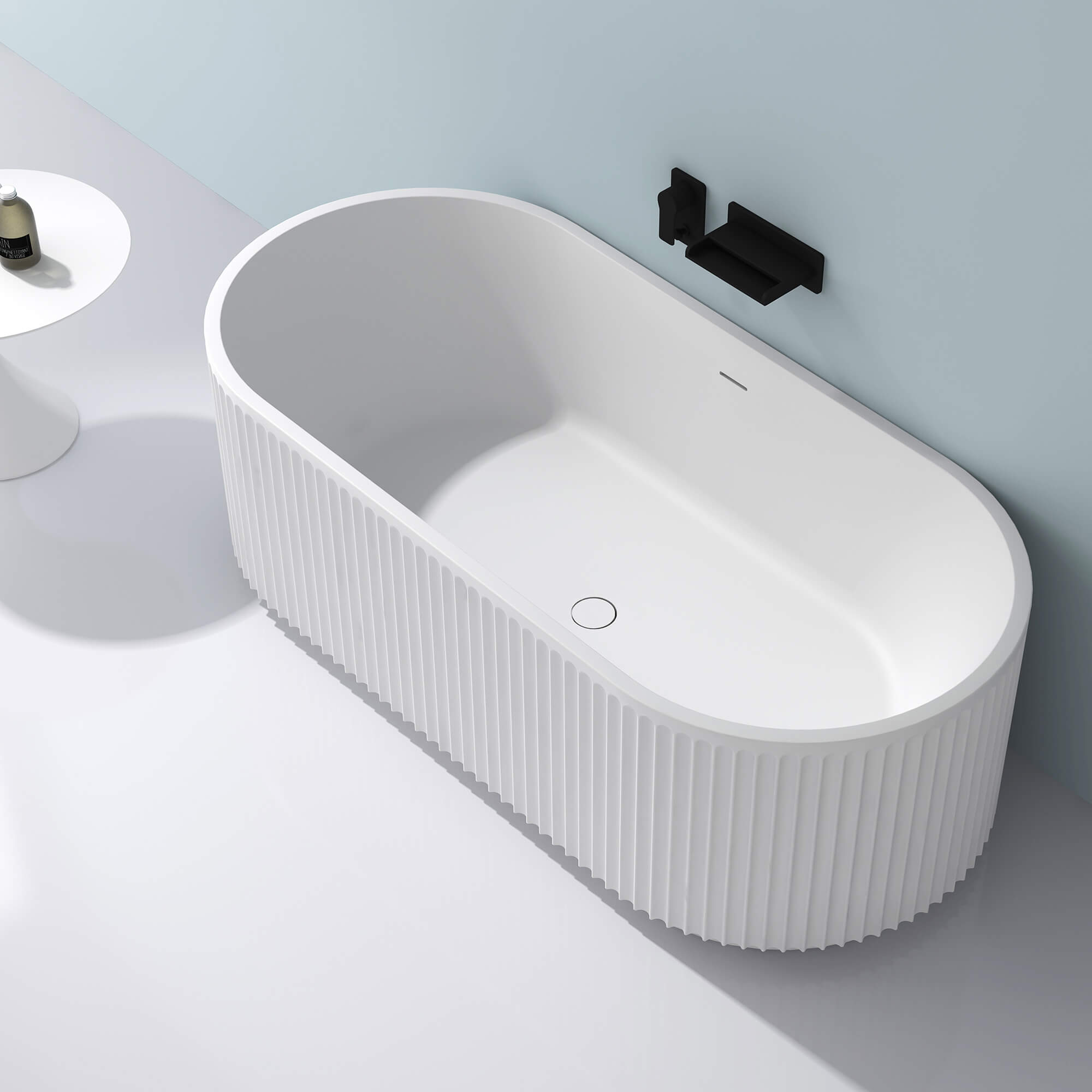 Alternate Image for Ruvati Cordona 67-inch Fluted Freestanding Soaking Bathtub epiStone Solid Surface Modern Matte White, RVB6792WH