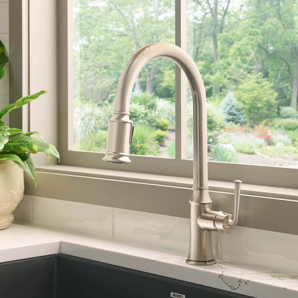 Ruvati Simoni Pull Down Pull Out Gooseneck Kitchen Faucet, Stainless Steel, Single Lever, RVF1234BN