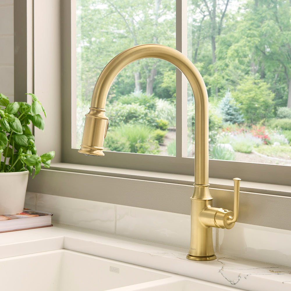 Ruvati Simoni Pull Down Kitchen Faucet, Brushed Gold, Single Lever, RVF1234SG