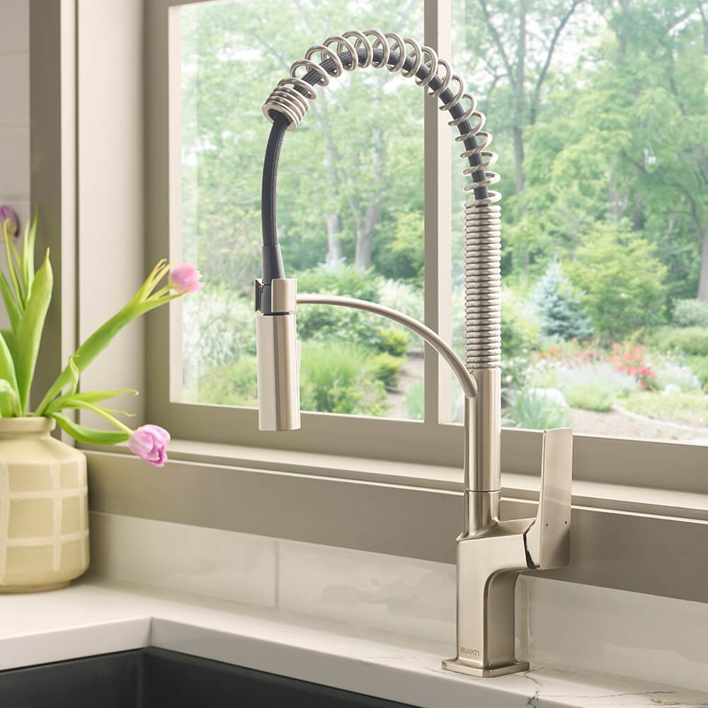 Ruvati Seneca Pull Down Pre-Rinse Kitchen Faucet, Stainless Steel, Single Lever, RVF1236BN